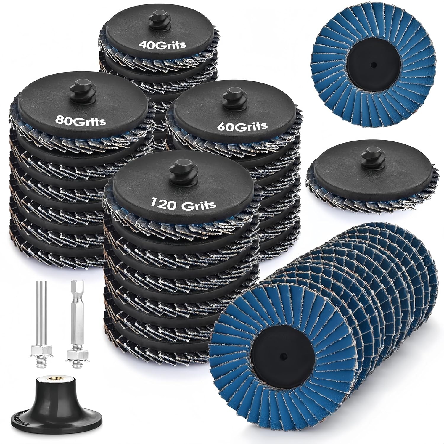 24Pcs 2 Inch Flap Disc Set with 1/4 Inch Shank for Metal Rust Removal