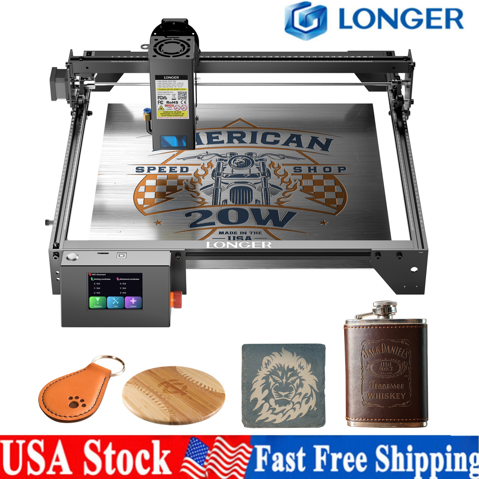 Longer RAY5 20W Laser Engraver Machine Built-in 3.5″ Touch Screen DIY Tool NEW