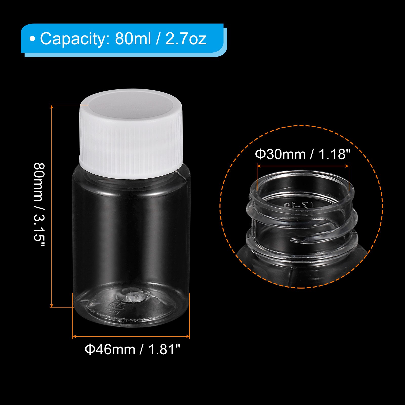 18pcs 80ml 2.7 Oz Wide Mouth Reagent Storage Bottle Plastic Sample Containers