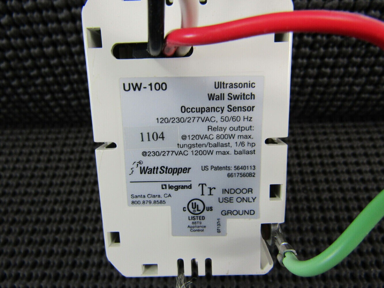 Wattstopper UW-100-W Ultrasonic Wall Switch Sensor 800W 120V 1200W 277V White
