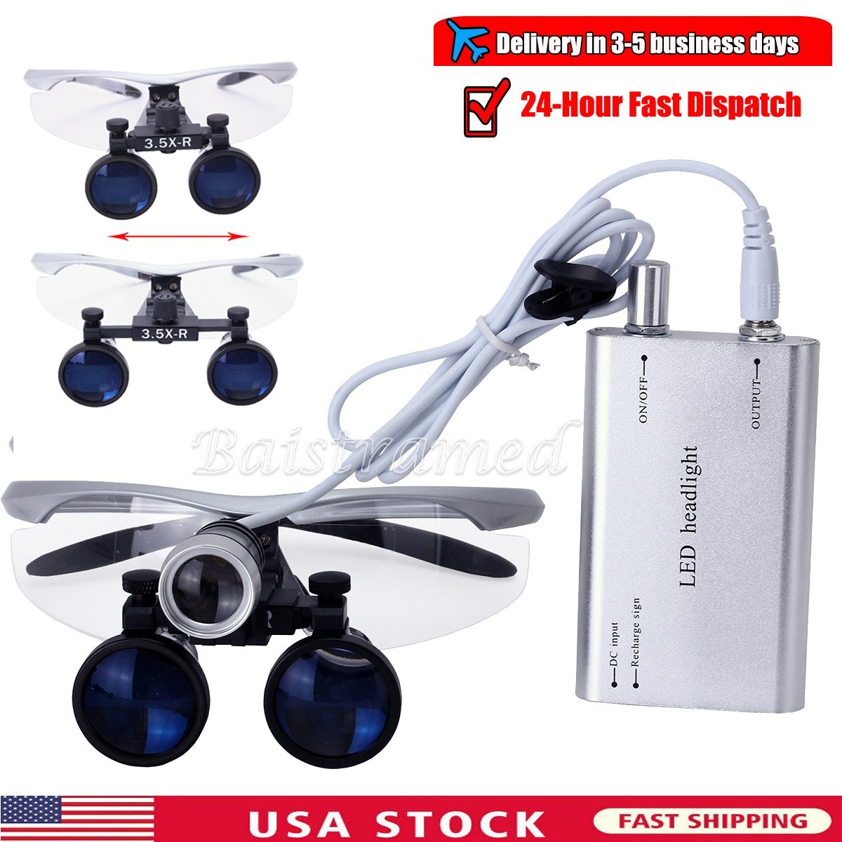 3.5X Magnification Binocular Dental Loupe Surgery Magnifier Headlight LED Light