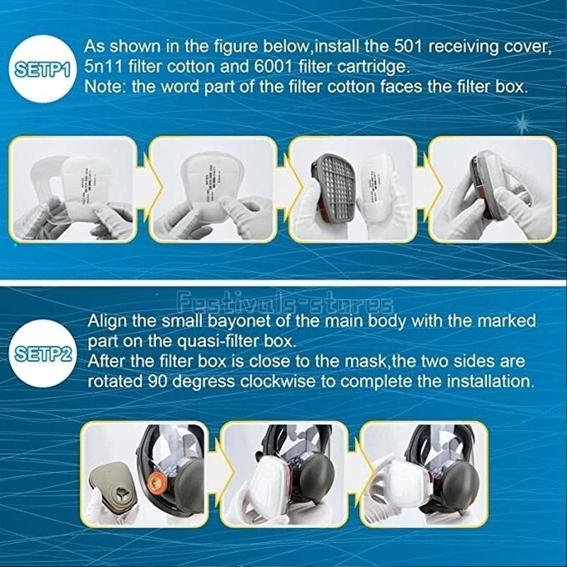 US Full Face Gas Mask Painting Spraying Respirator w/Filters for 6800 Facepiece