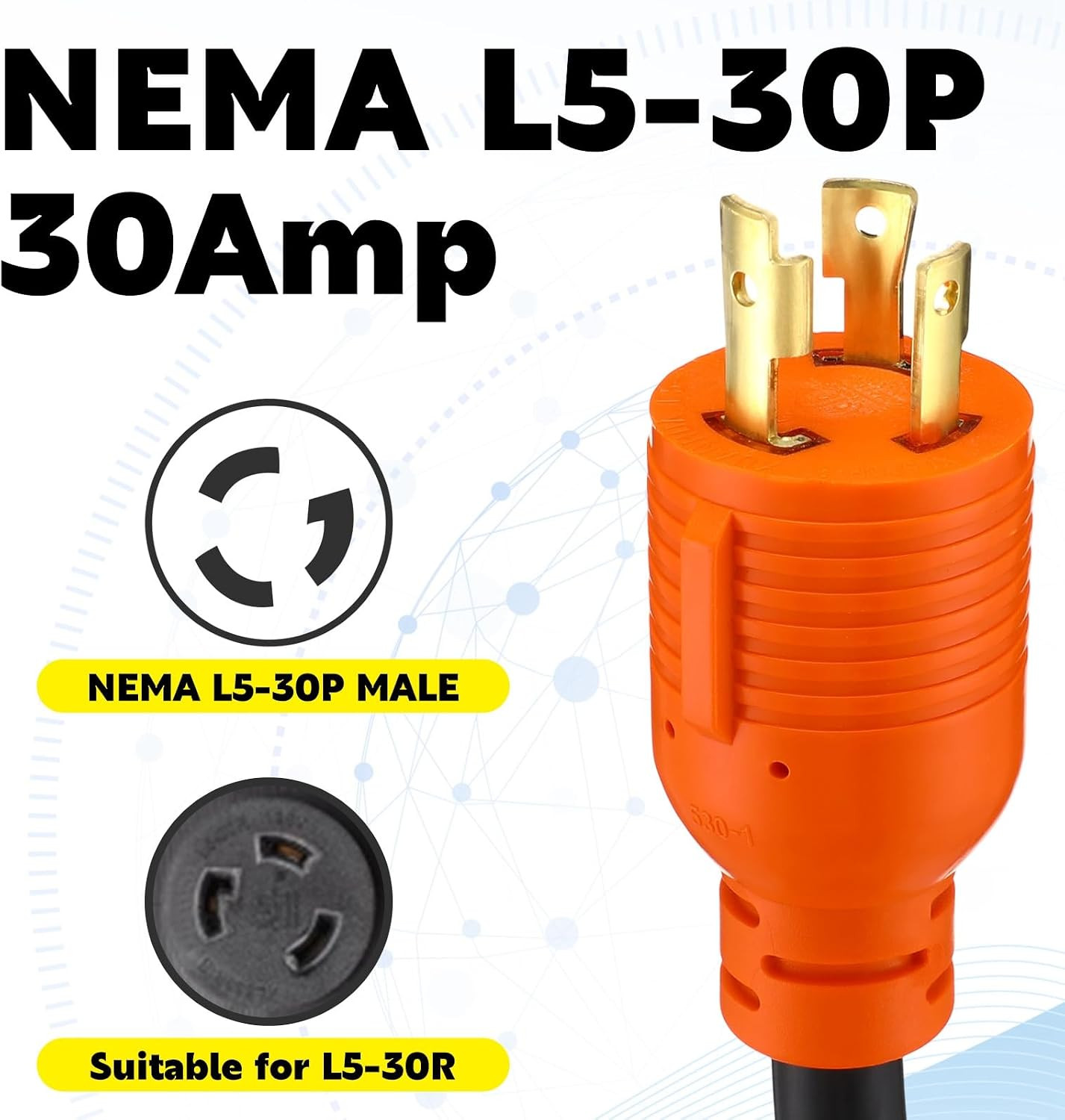 NEMA L5-30P to L14-30R Generator Transfer Switch Adapter Cord, 30 Amp Locking L5