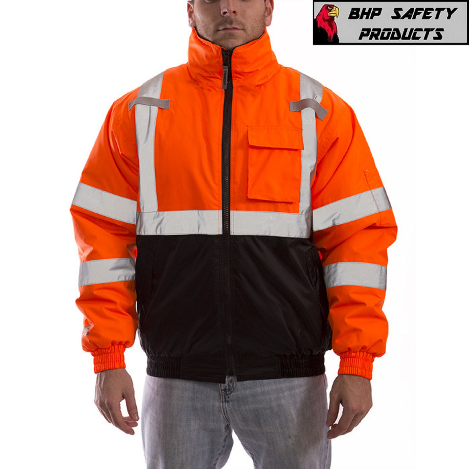 Hi-Vis Insulated Safety Bomber Reflective Jacket Coat HIGH VISIBILITY ORANGE