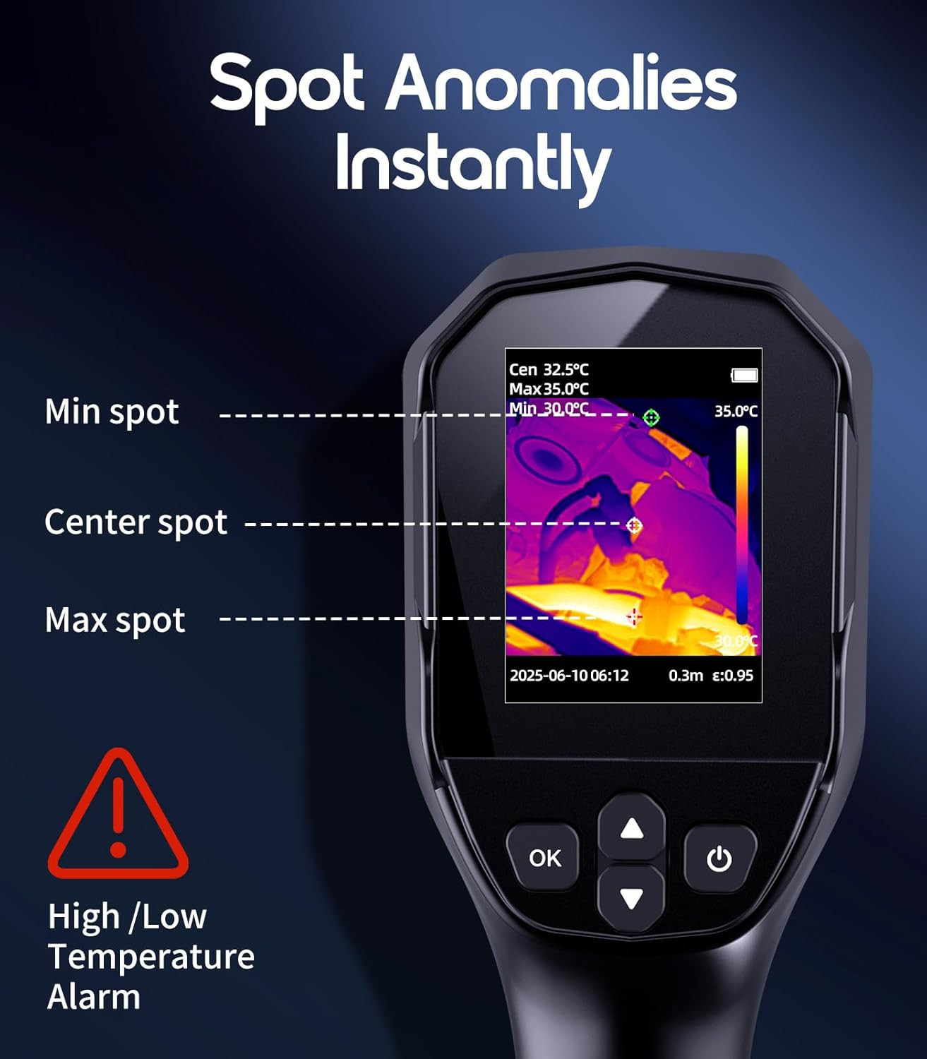 Thermal Camera, 240 X 240 TISR Resolution, -4°F to 1022°F Temp Range, 25Hz Infra