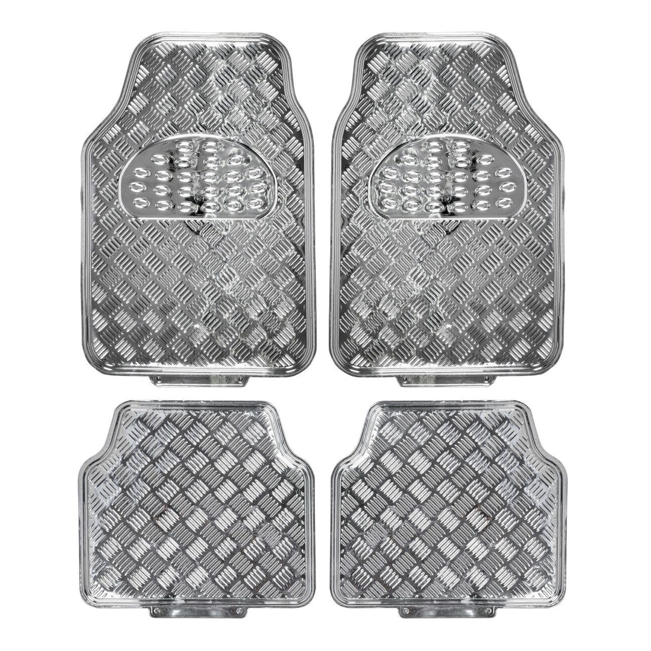 Heavy Duty Metallic Rubber Car Floor Mats 4pc Front Rear Silver MT-641