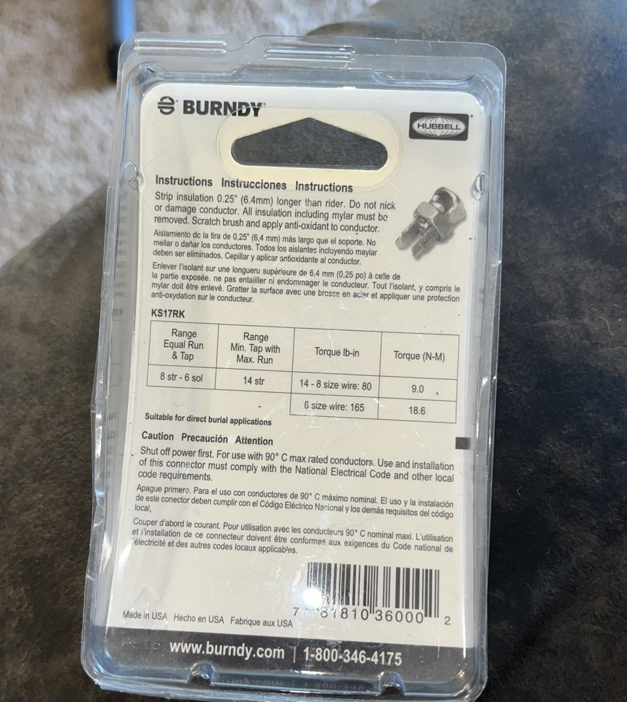 Burndy #14-#6 AWG Servit Split Bolt QTY:3 (KS17RK) NEW