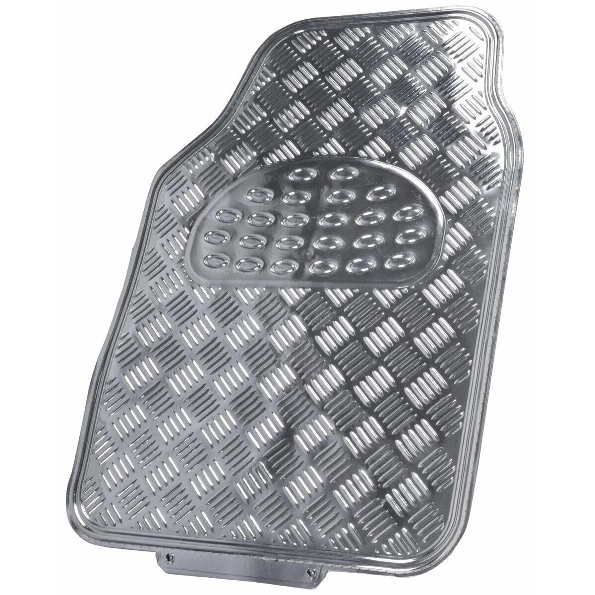 Heavy Duty Metallic Rubber Car Floor Mats 4pc Front Rear Silver MT-641