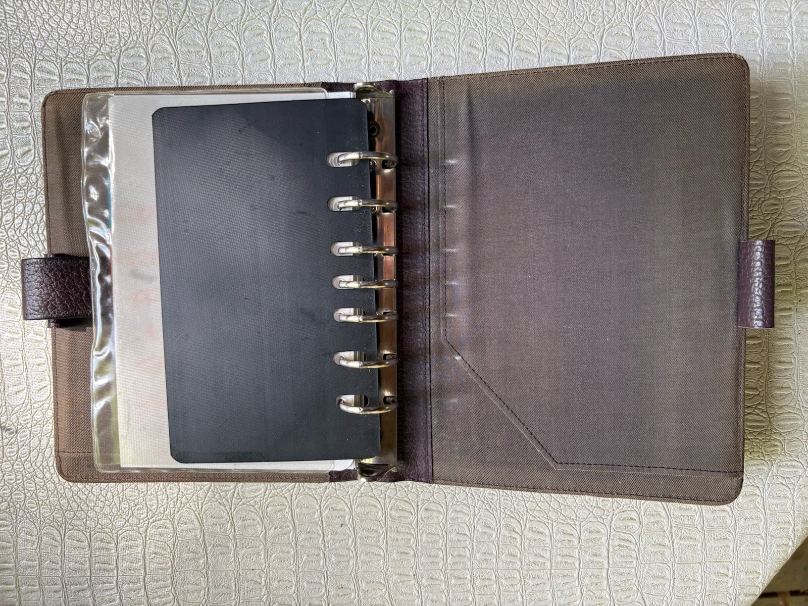 VTG 90s Day-Timer Planner Binder Cover Brown Pebbled Leather 7-Ring Personalized
