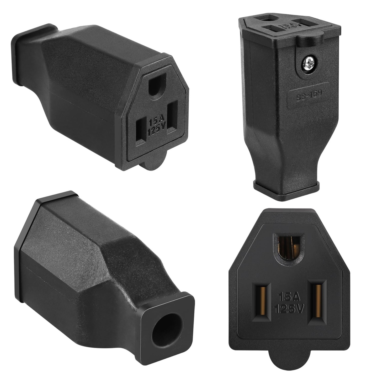 TENINYU 2-Pole, 3 Wire Grounding Plug Female Extension Cord Straight Blade Plug