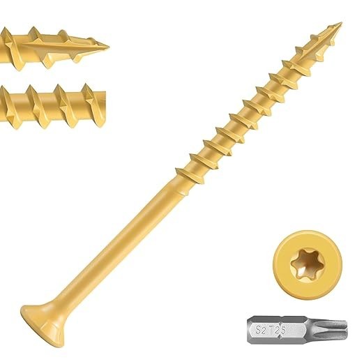 VKKM 100Pcs #10×4 Tan Long Wood Screws T25 Self Tapping Rust Resistant for Heavy
