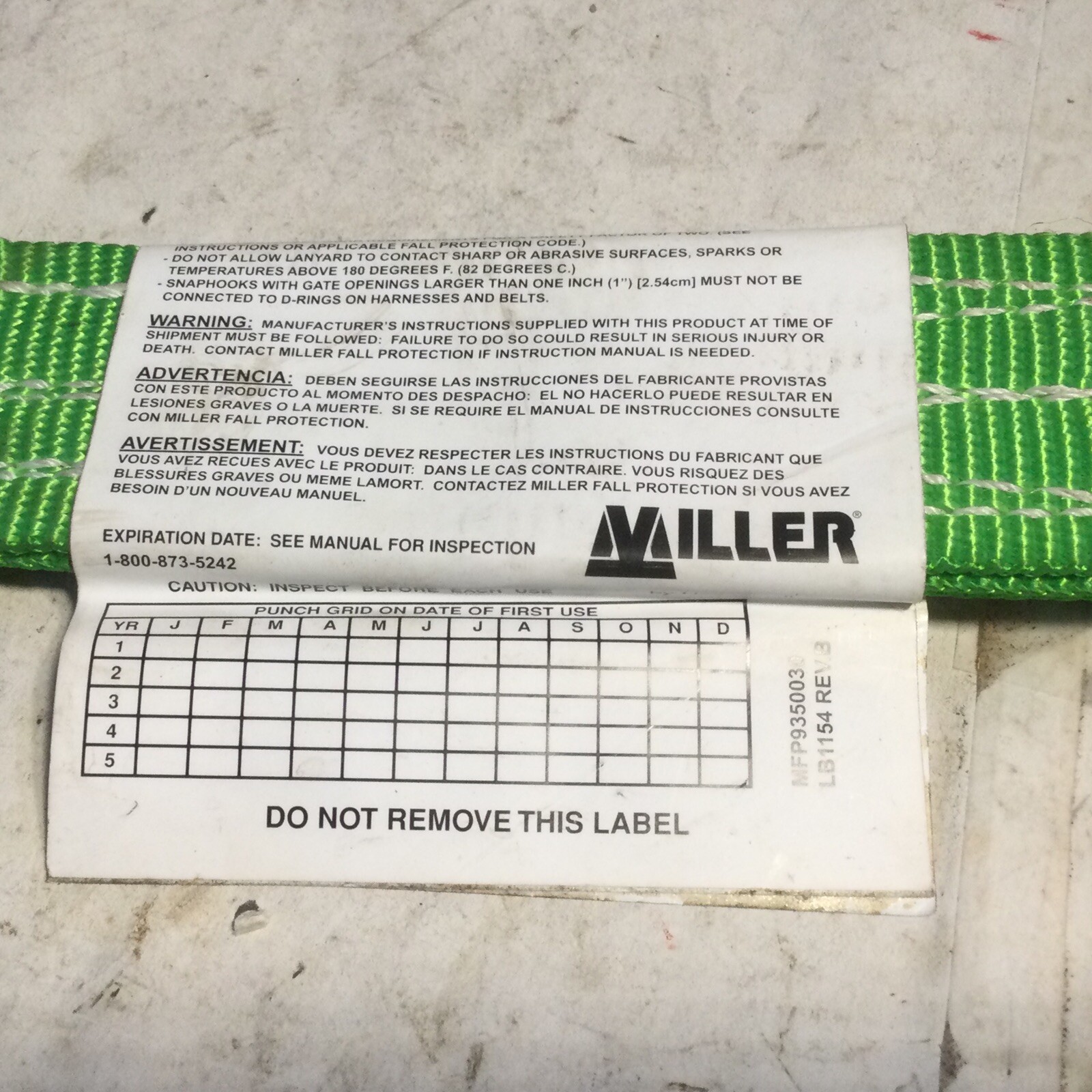 MILLER 480/19INGN LANYARD 19IN 400LBS HOOK ANCHOR POLYESTER NNB, NOS
