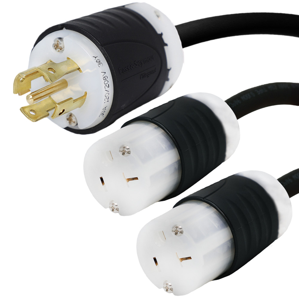 L21-30P to 2x 5-20R Y Splitter Cord 10 ft, 20A/125V 12 AWG – Iron Box IBX-2141
