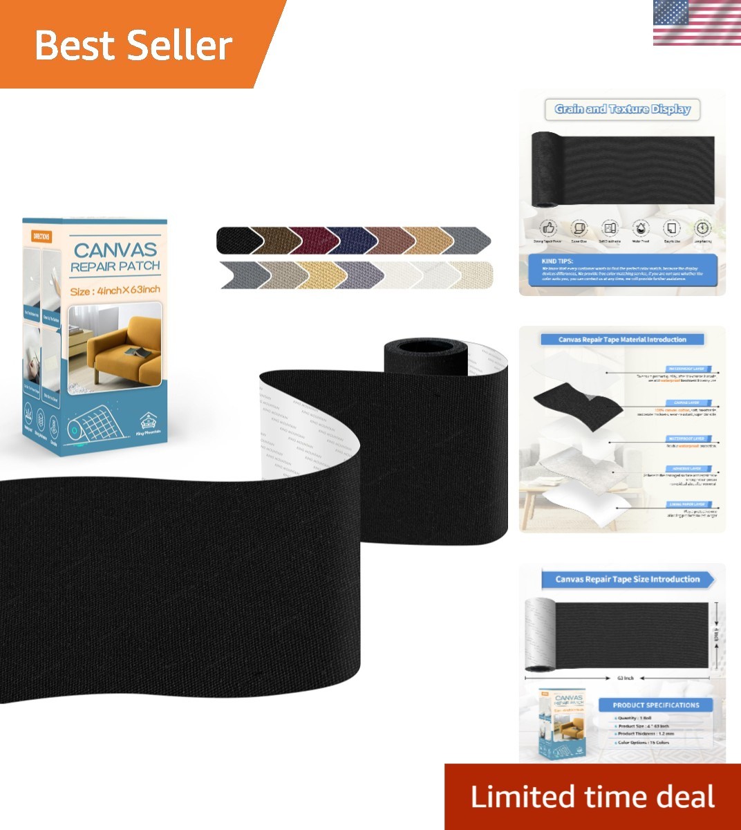 4″x63″ Waterproof Canvas Repair Patch Tape – Ideal for Sofas, Tents & More