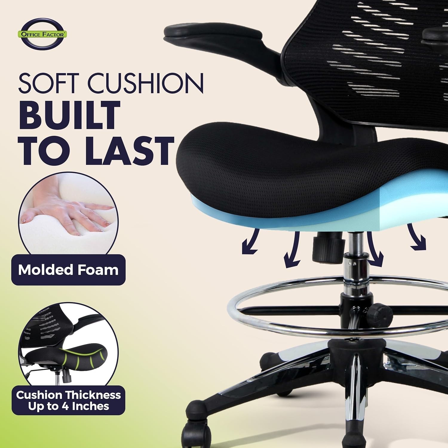 300 Lbs Support Ergonomic Drafting Chair – Adjustable Foot Ring & Cool Mesh Back