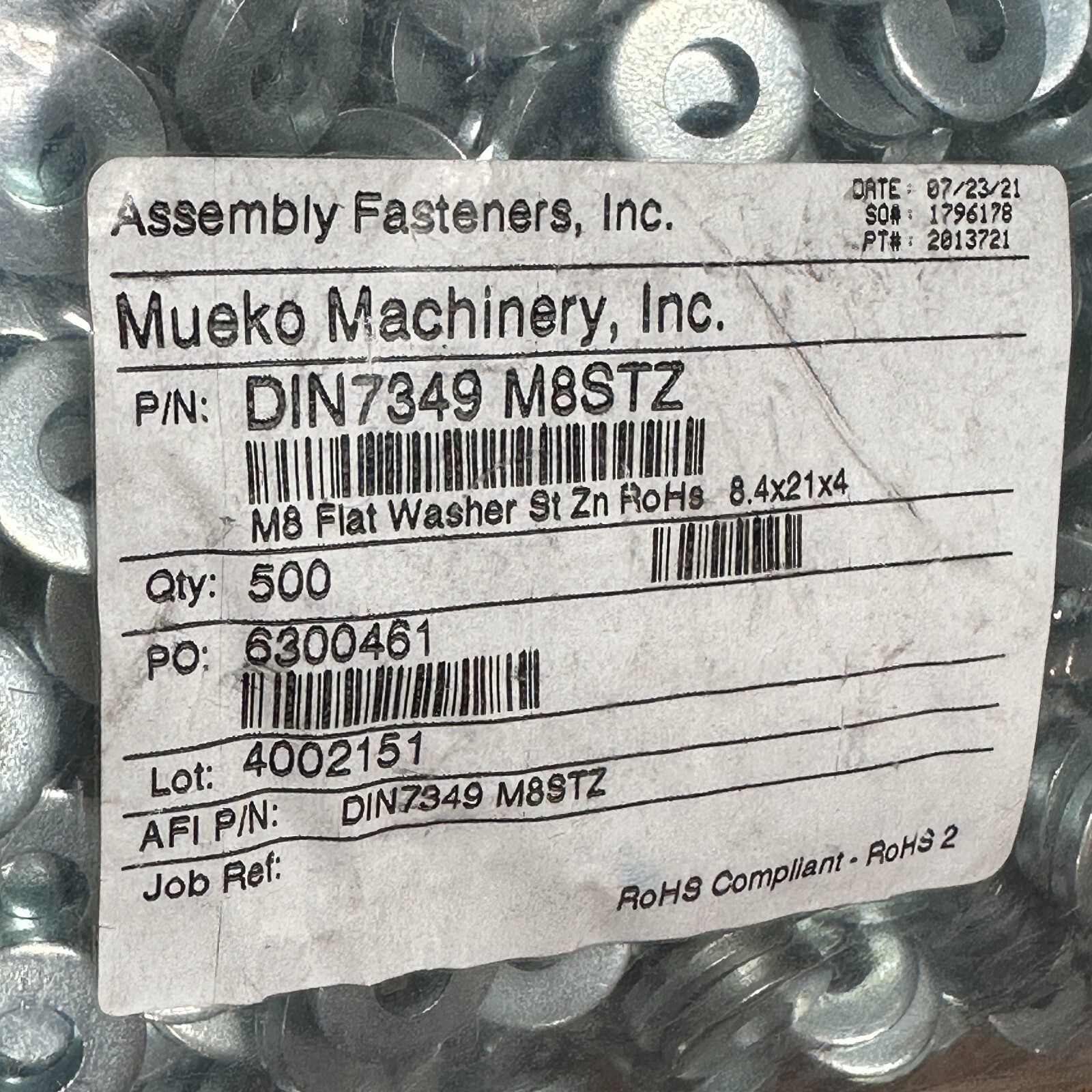 (500) 8mm Metric Zinc Steel Flat Washers USA Made M8 Flat Washer DIN7349 M8STZ