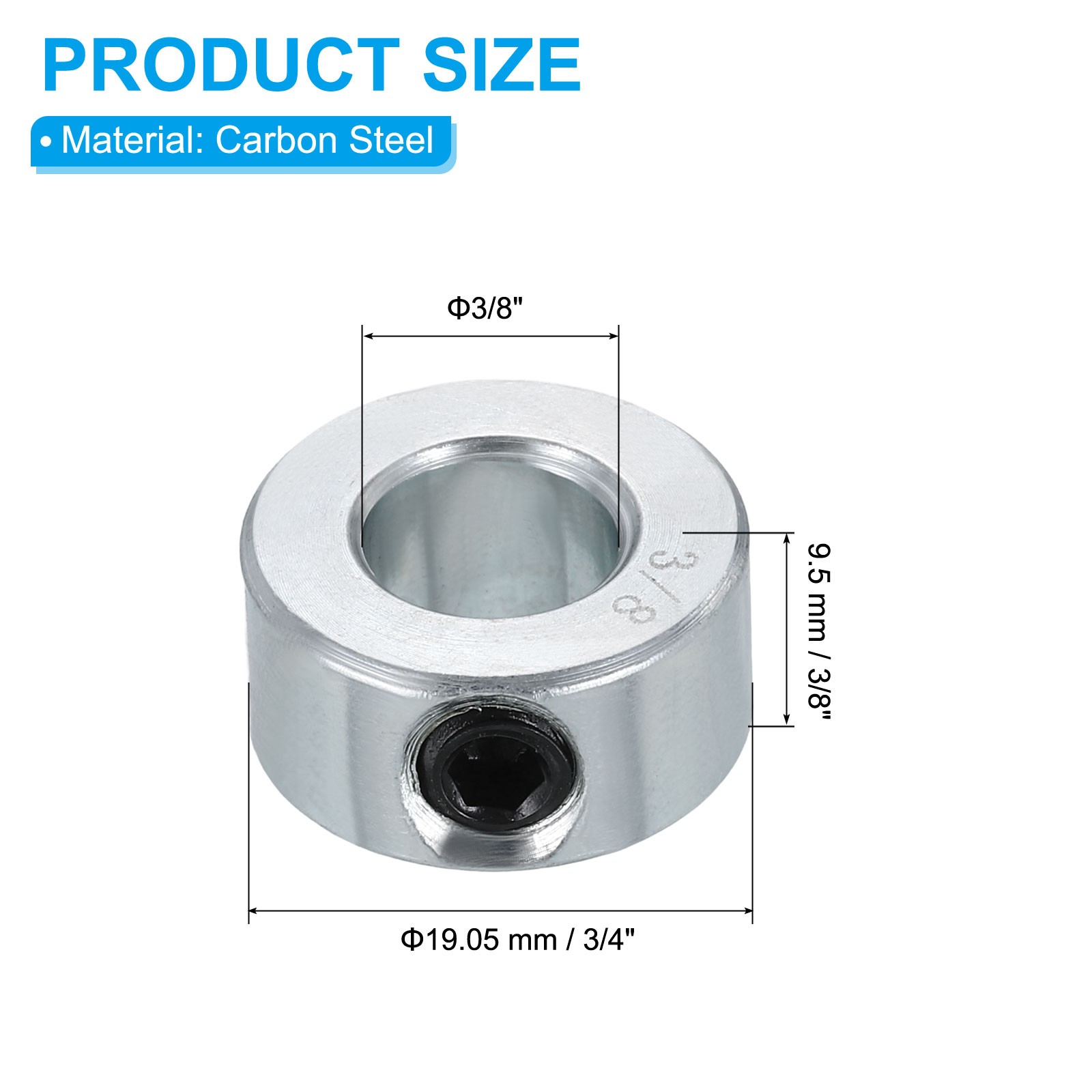 4Pcs 3/8″ Bore Axle Shaft Collars Carbon Steel Screw Shaft Collars Silver