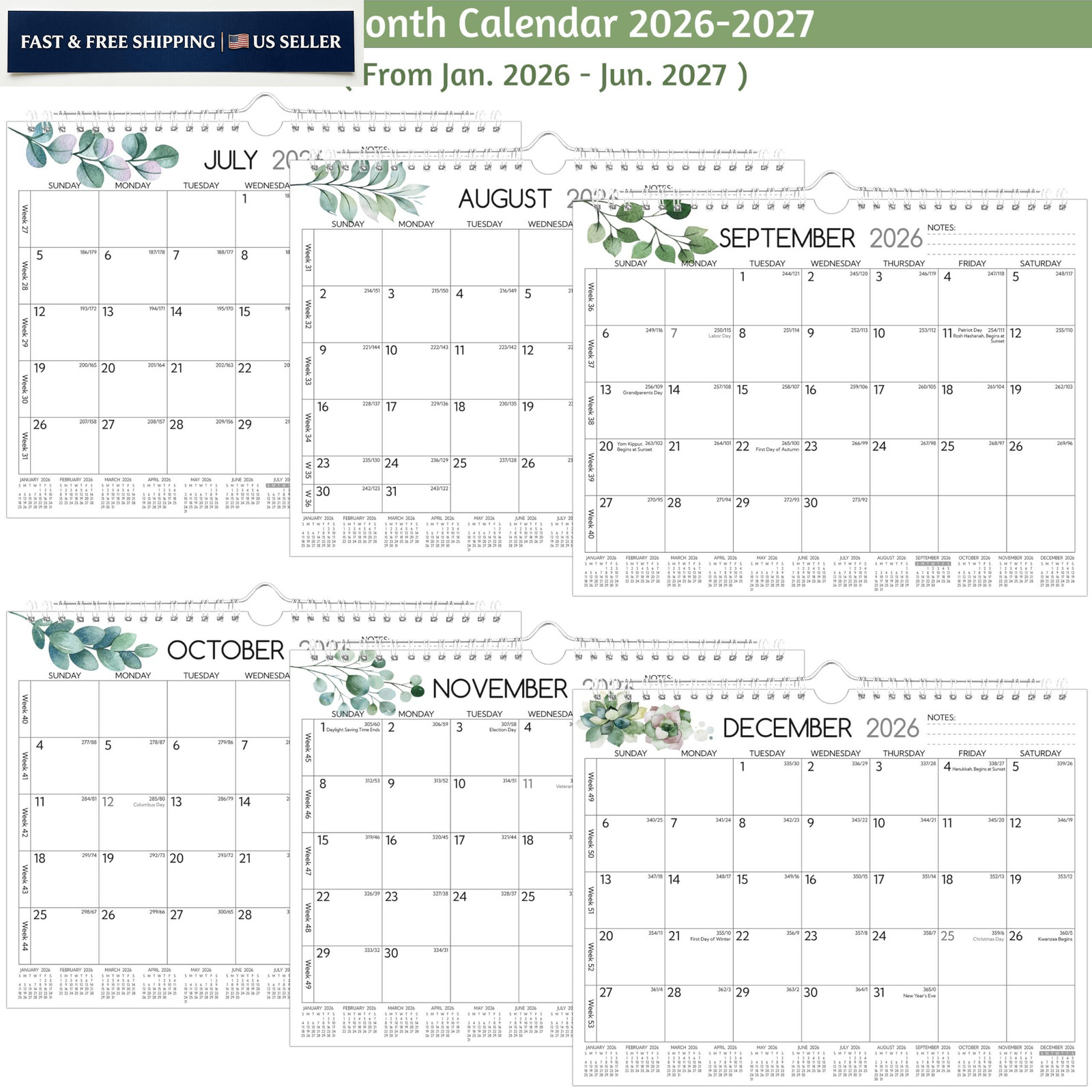 Wall Calendar 2026-2027 – Run Now to Jun 2027, 18 Monthly Calendar…