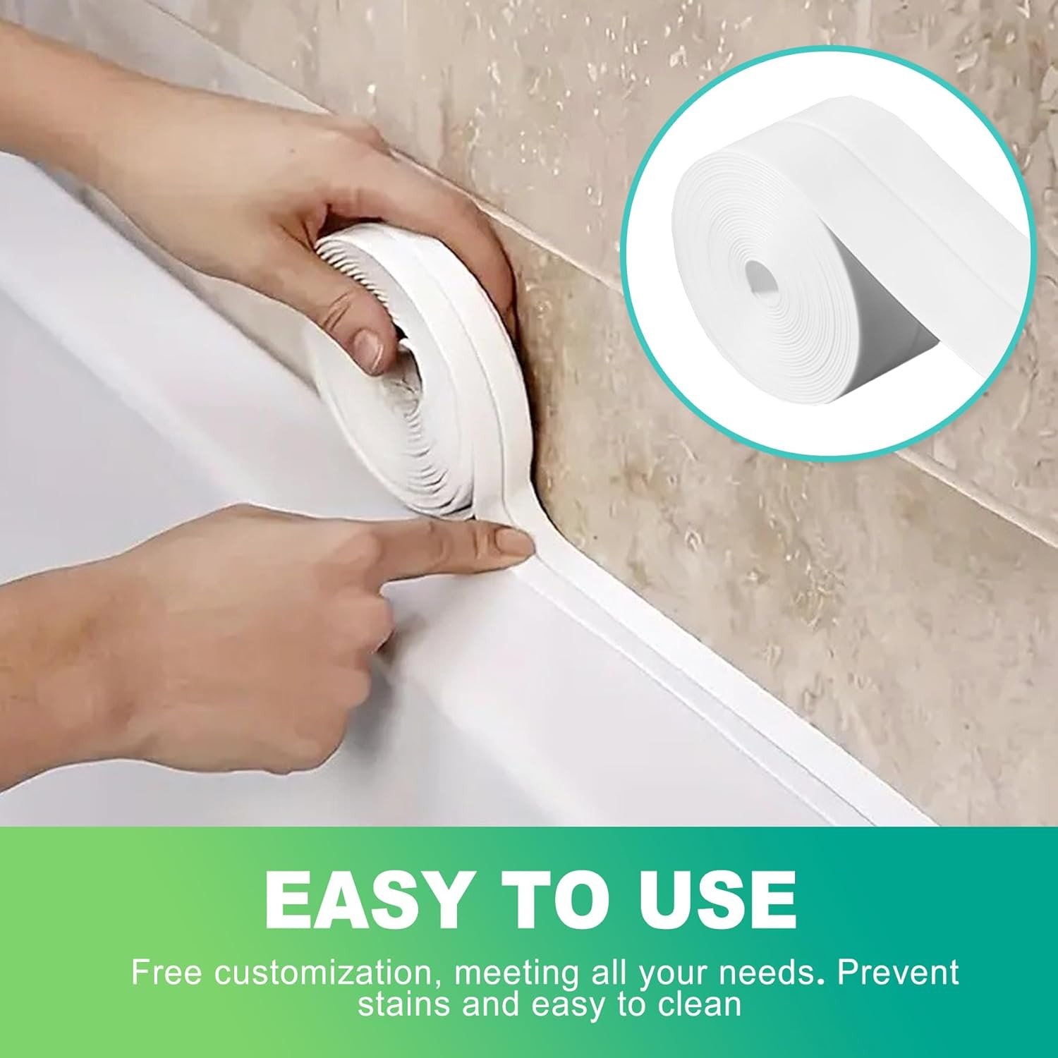 1-Pack 1.5″ x10.5ft White Caulk Tape – Waterproof Self-Adhesive Sealing Strip fo