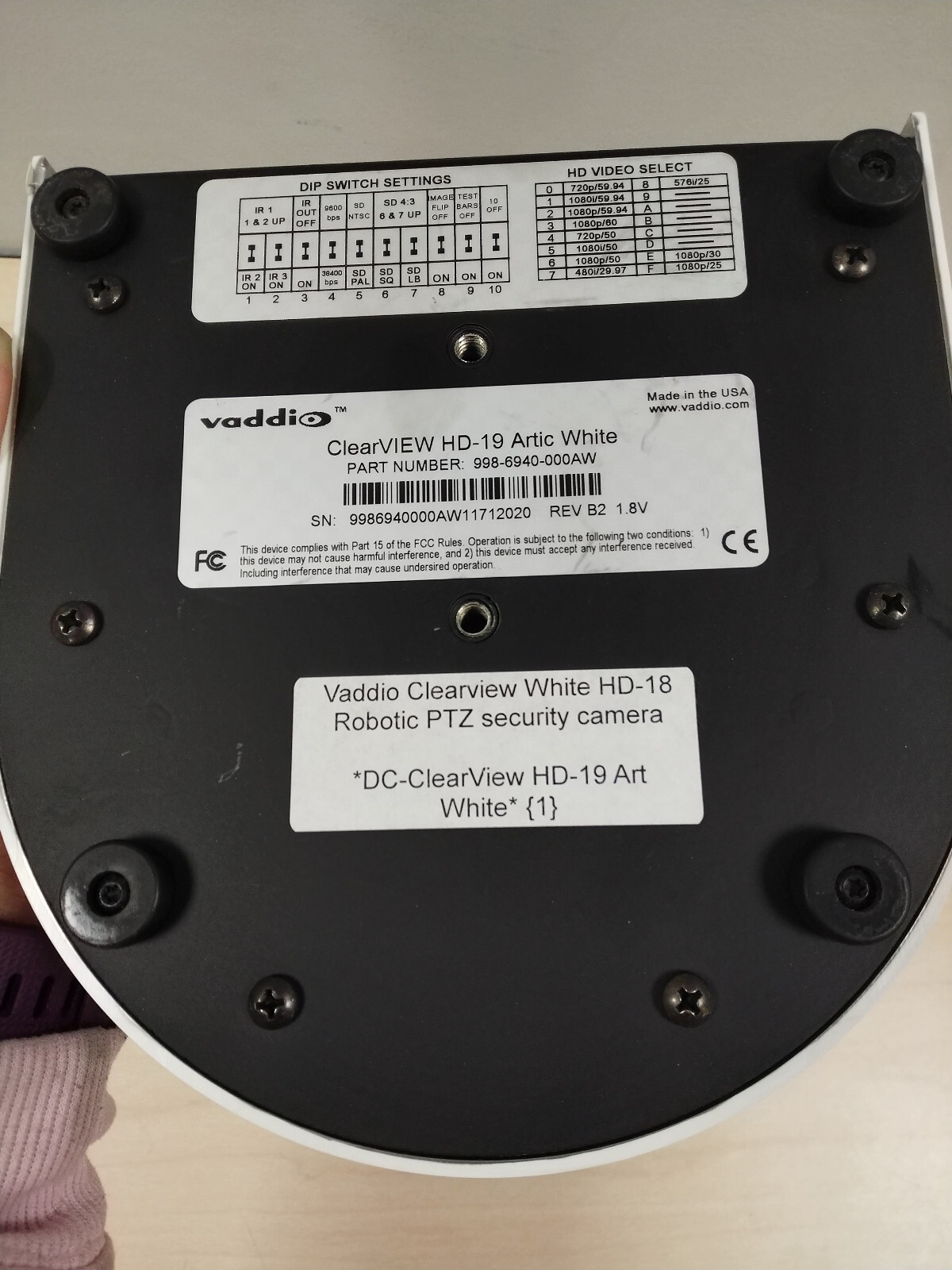 VADDIO 998-6940-000AW ClearVIEW HD-19 PTZ Camera – No ACAdapter #T509