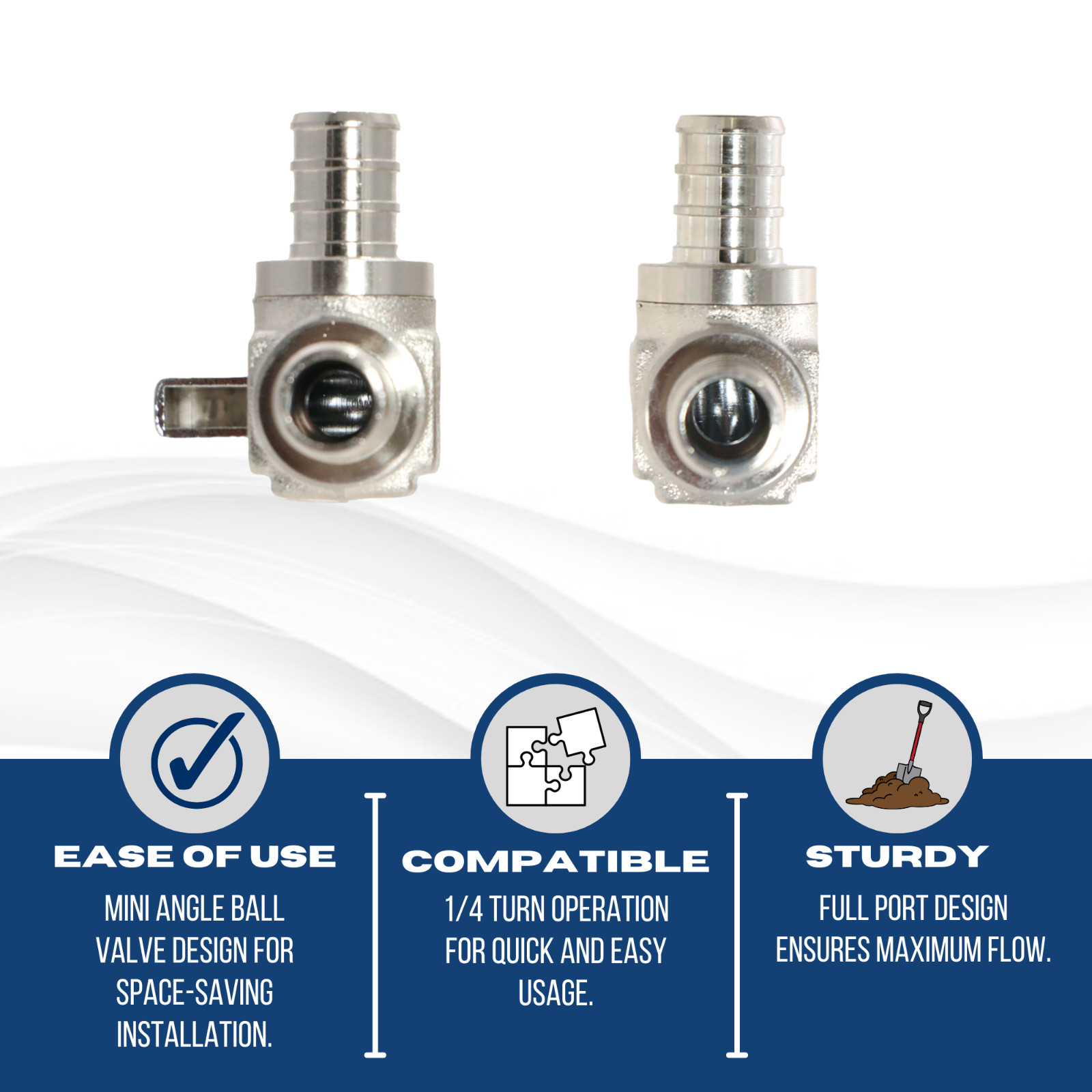 1) 1/2″ PEX X 1/2″ PEX ANGLE STOP VALVE, 1/4 TURN, FULL PORT LEAD-FREE BRASS NSF