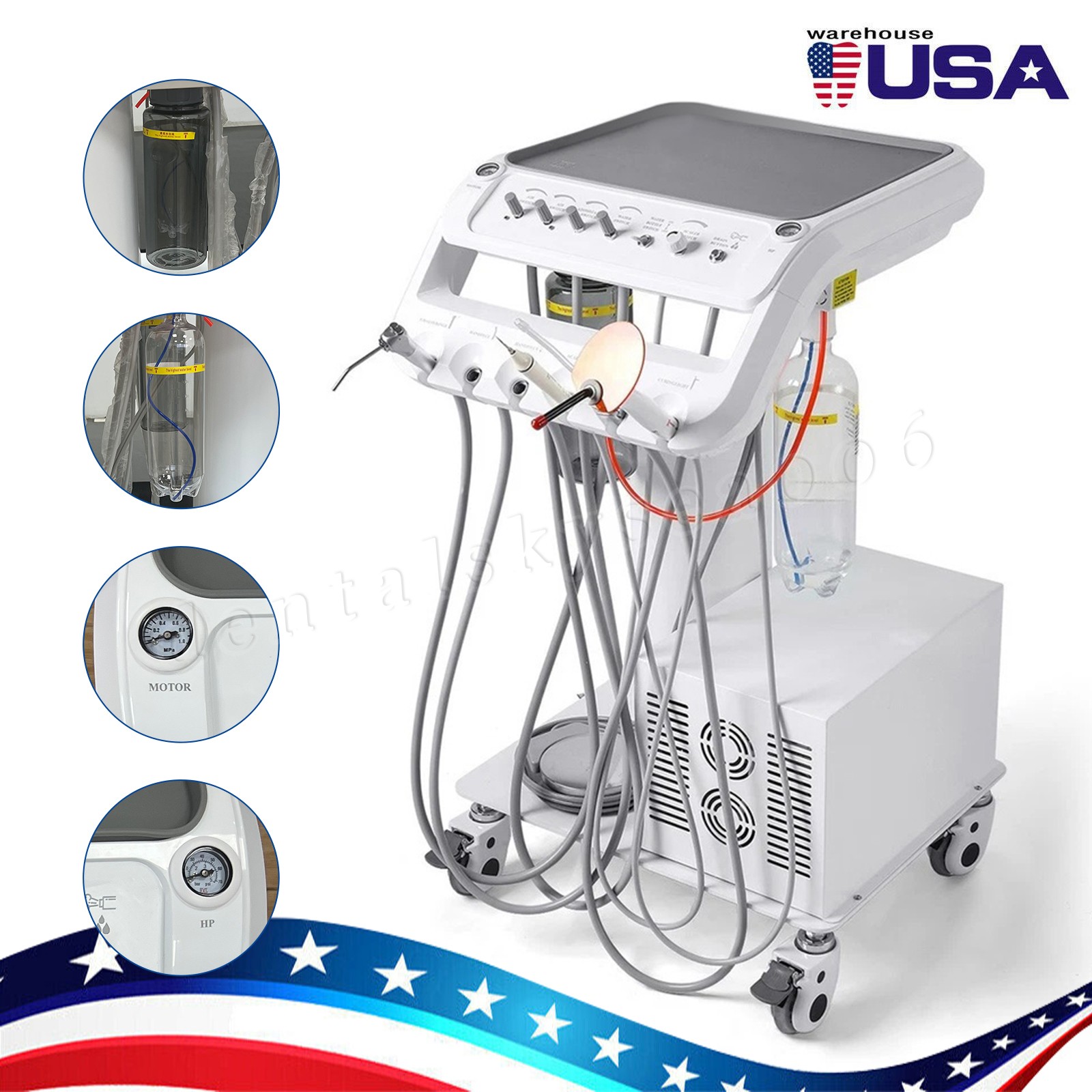 Dental mobile Delivery Unit Treatment Cart with Compressor scaler Curing Light