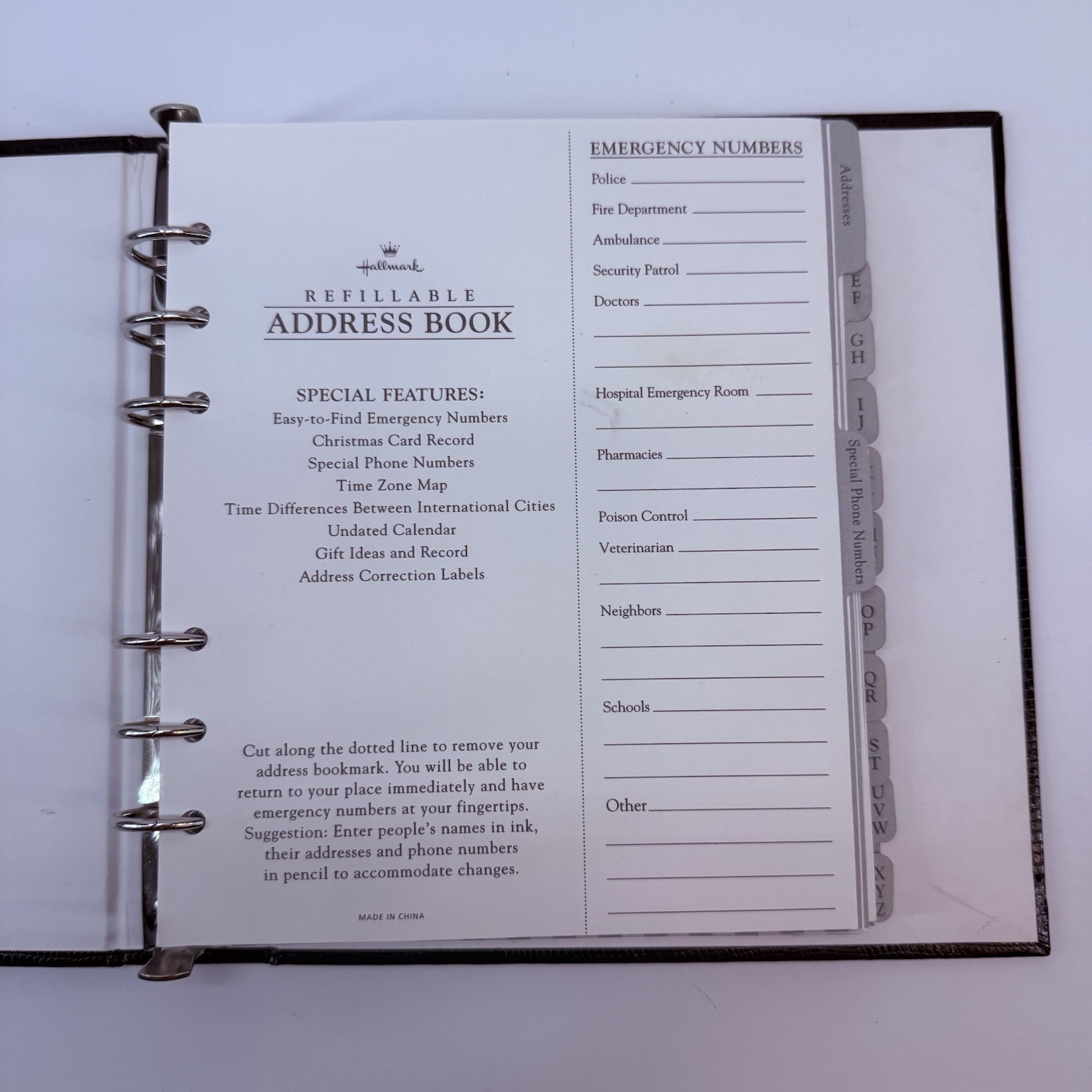 Hallmark Classic Address Book Simulated Leather Ringbound Divided Sections