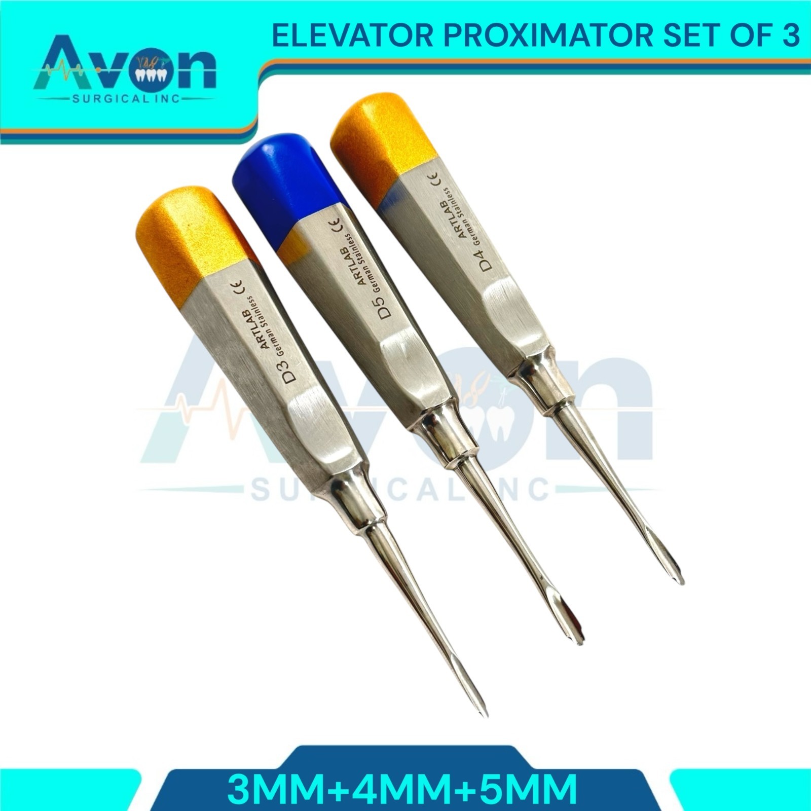 GERMAN 3 LUXATING PERIOTOMES DENTAL ATRAUMATIC EXTRACTING ELEVATORS 3MM 4MM 5MM