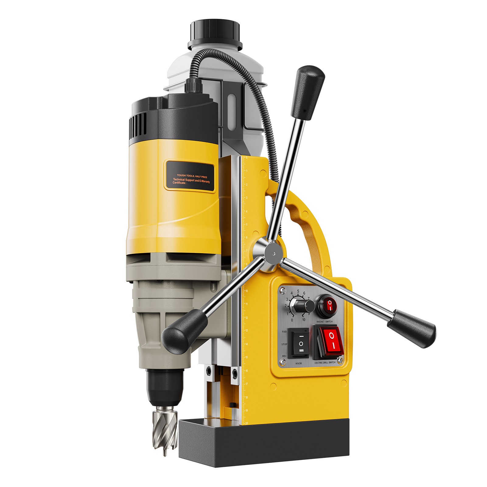 Magnetic Drill 1450W 12800N Mag Drill Press 2 in Boring Diameter 6 Bits Yellow