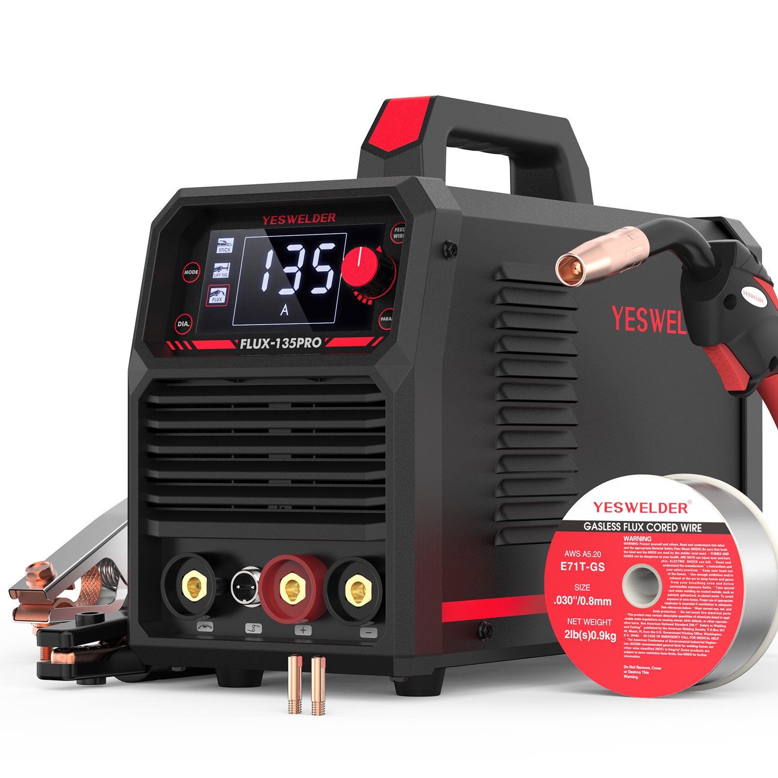 Flux Core MIG Welder,135A Gasless IGBT Inverter Welding Machine 110V