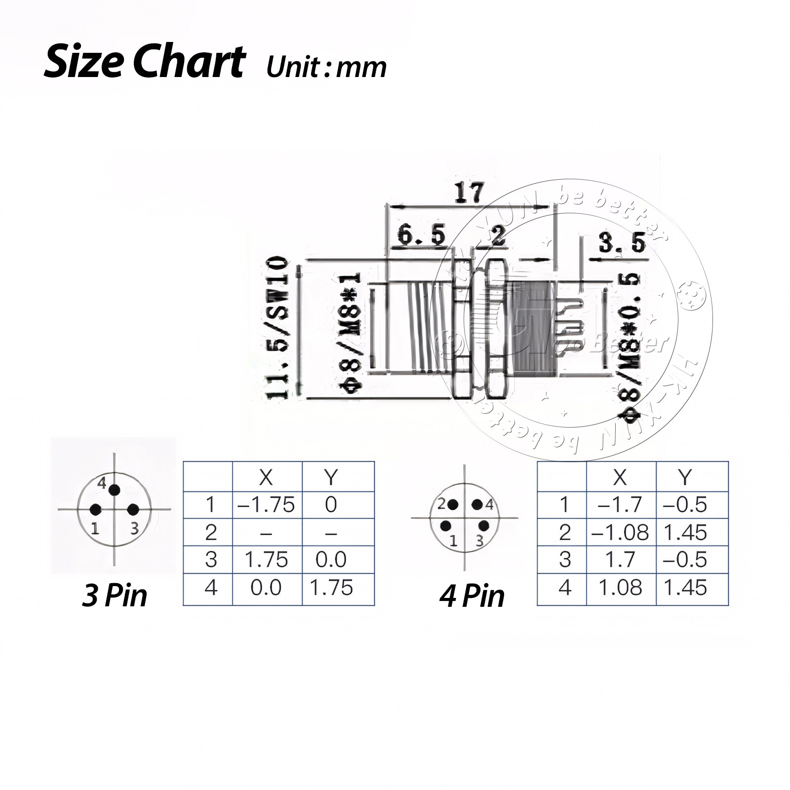 PG7 M8 Sensor Connector 3 Pin / 4 Pin Male / Female Straight / Elbow Plug IP67