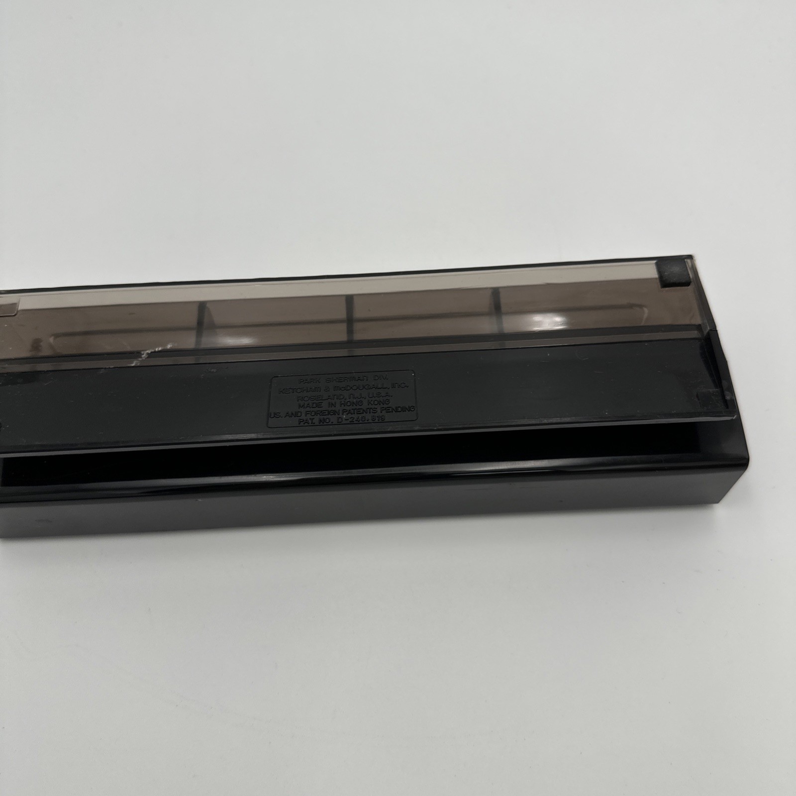 1980s Plastic Black with Faux Wood Desk Caddy Clear Smoke Organizer Hong Kong