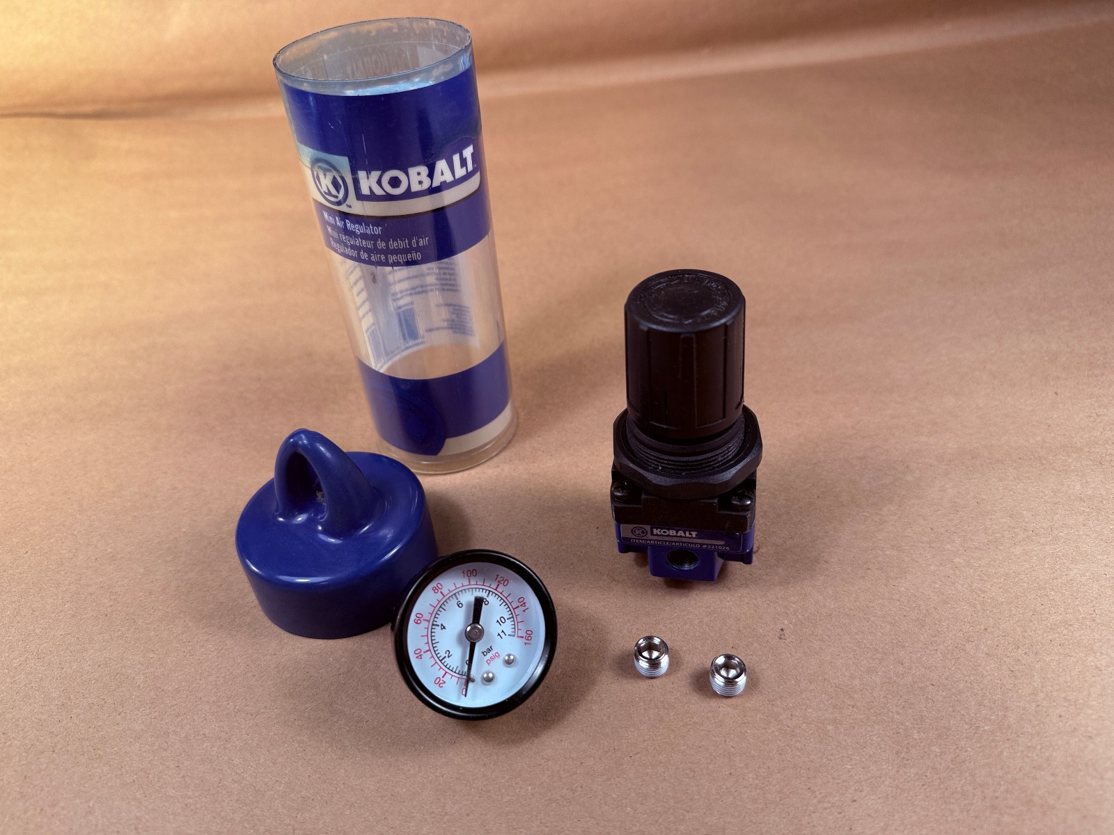 Kobalt KBA10700AV 221026 Mini Air Pressure Regulator Push Lock 125-PSI Max 125°F