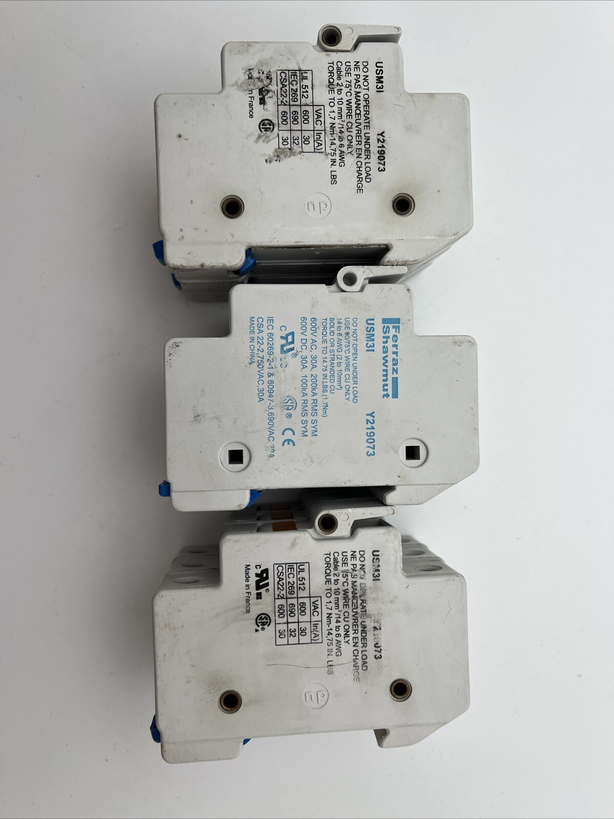 Lot Of 3- Ferraz Shawmut USM31 Fuse Holder 30A 600V Y219073
