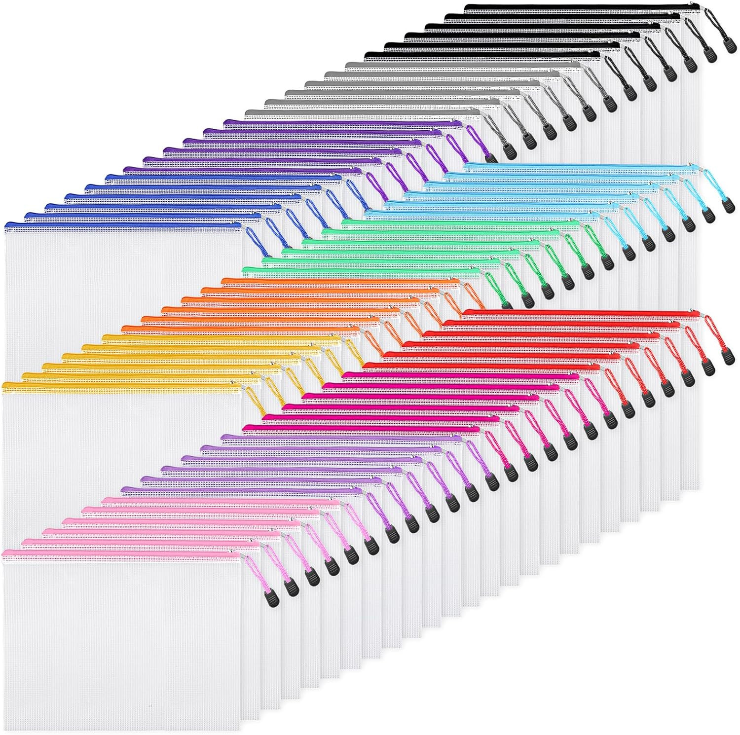 72pcs Mesh Zipper Pouch, A4 Size, 12 Colors Zipper Bags for Organizing Storage,
