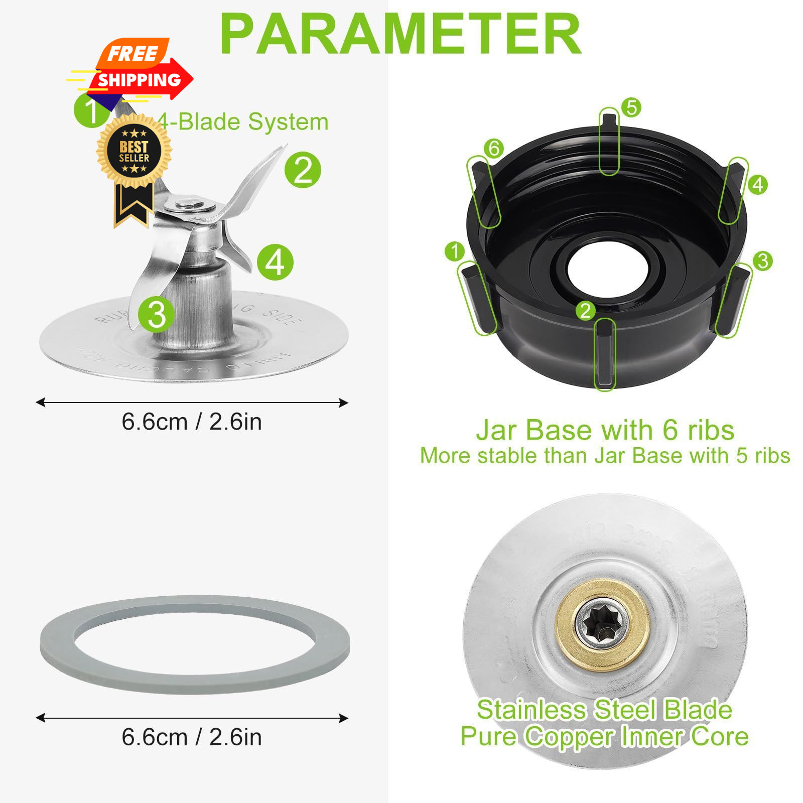Oster Blender Replacement Parts Ice Blade and ABS Plastic Base with 2 Rubber…