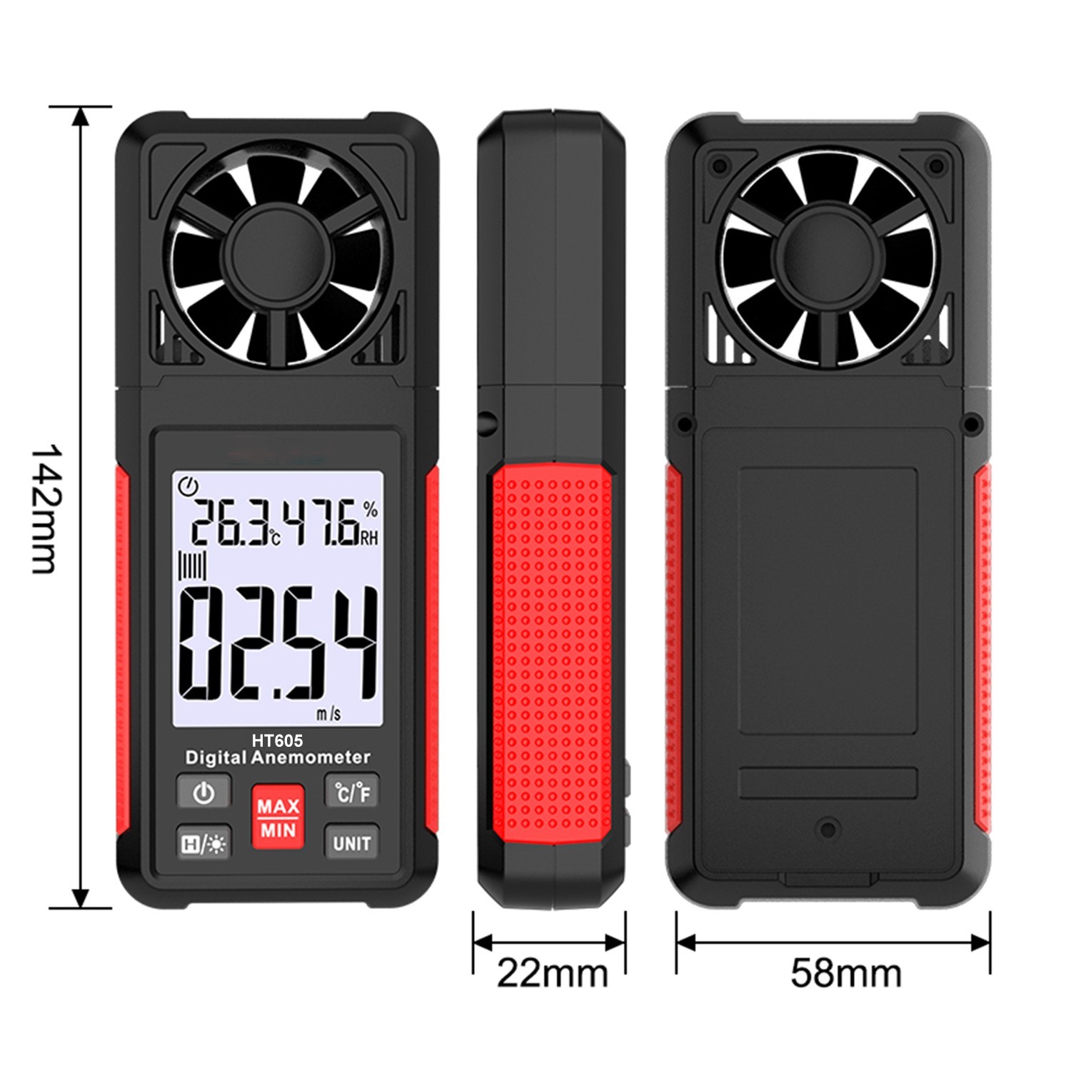Handheld Anemometer, Digital Wind Gauges Wind Speed Meter, Backlit LCD, MAX/MIN