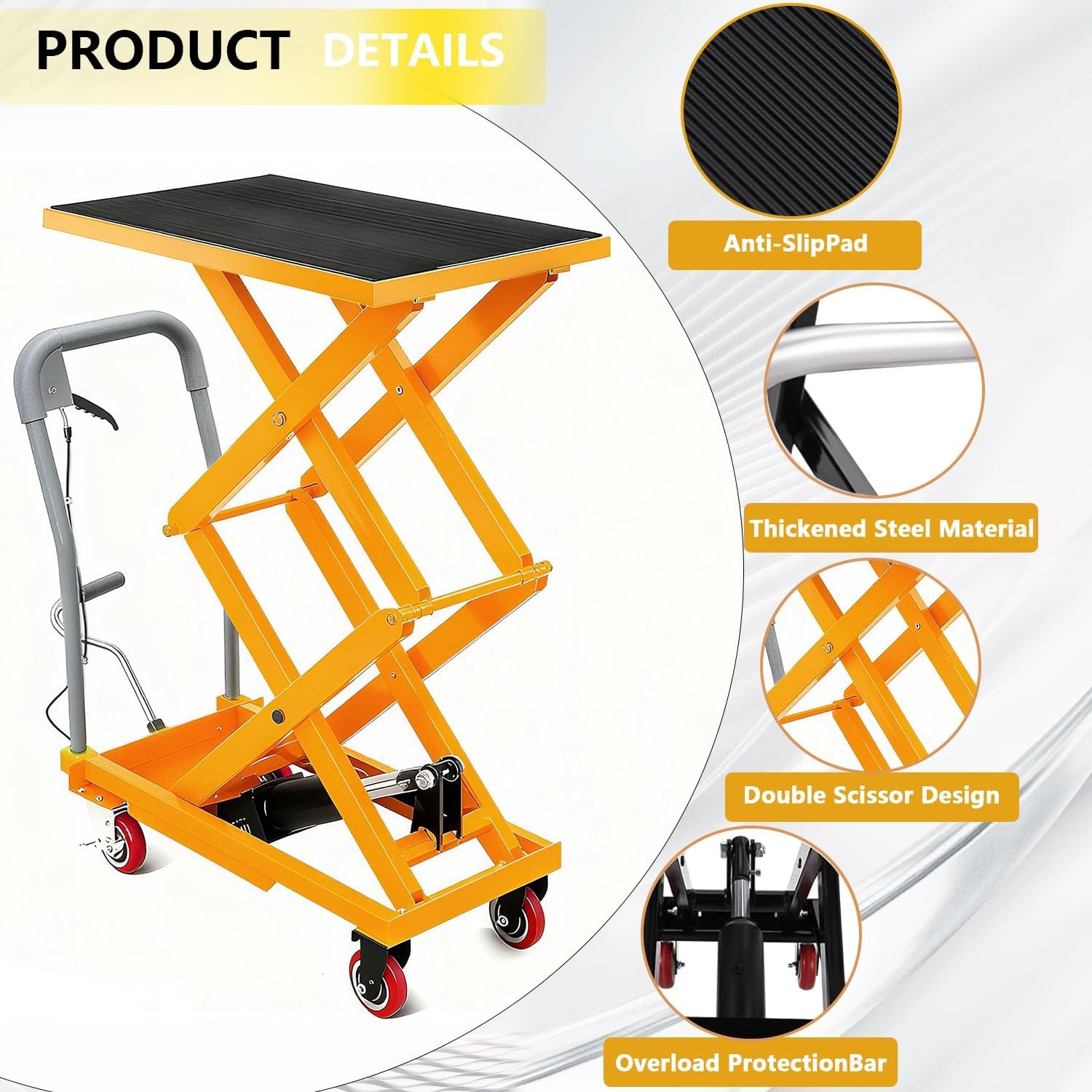 Manual Double Scissor Lift Table Hydraulic Lift Cart 330Lbs 50 Inch Lifting