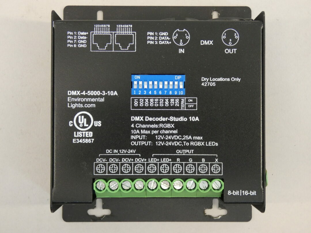 Environmental Lights DMX-4-5000-3-10A Studio 4 Channel DMX Decoder 3-Pin XLR …