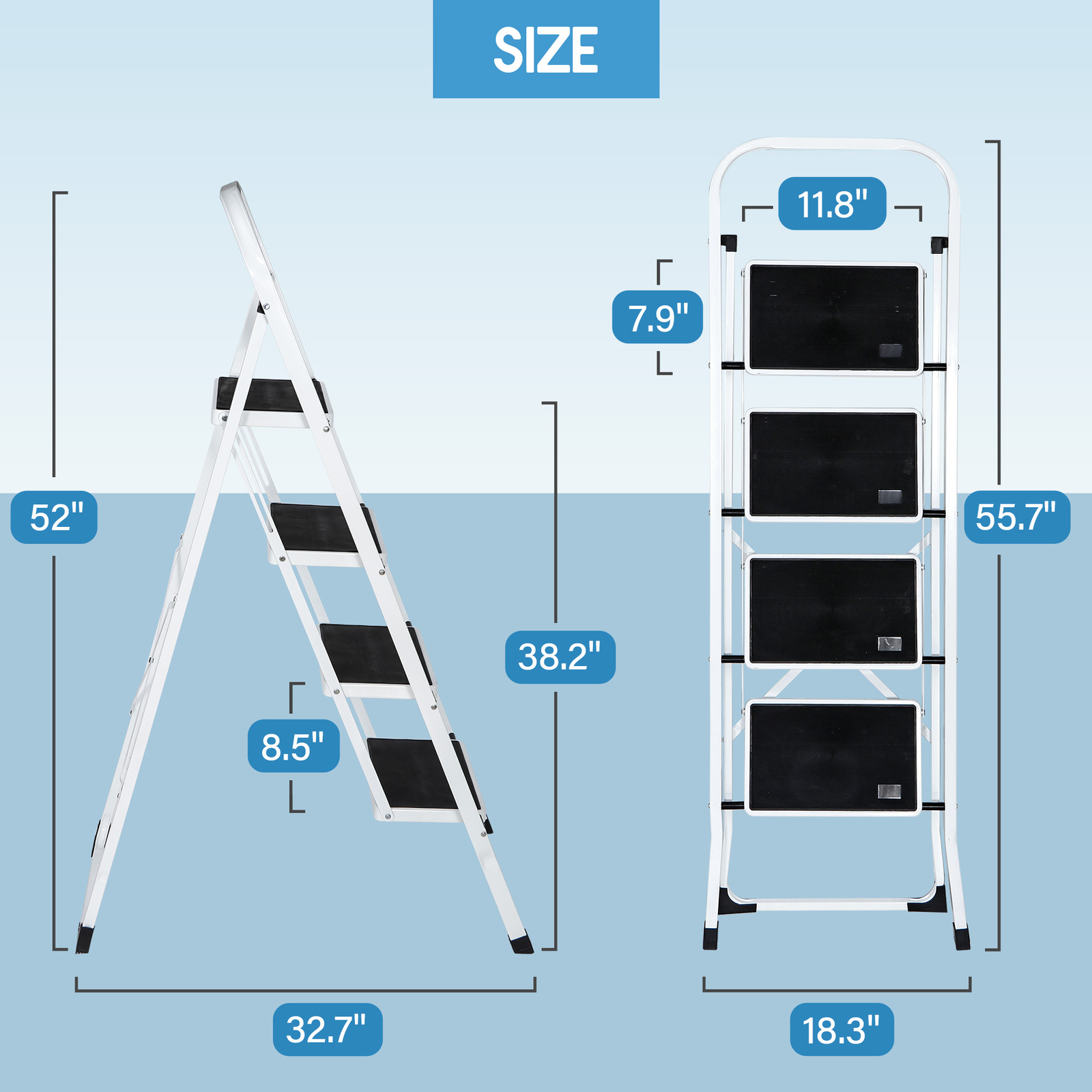 Steel Folding 4 Step Ladder Handgrip Anti-Slip Sturdy Stool Wide Pedal 330lbs
