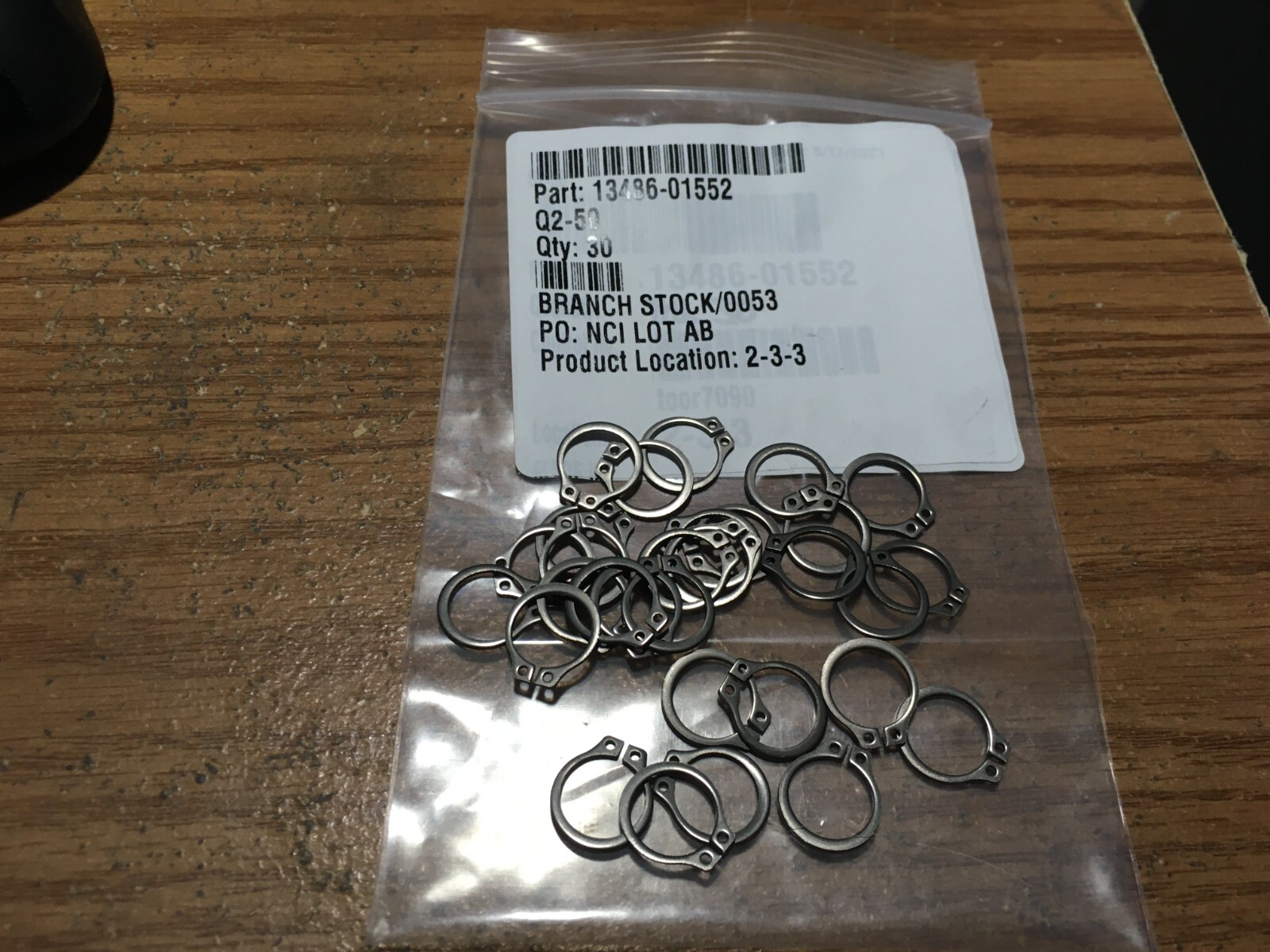 Grainger -Standard Retaining Ring: Carbon Steel, Black Phosphate Qty 30