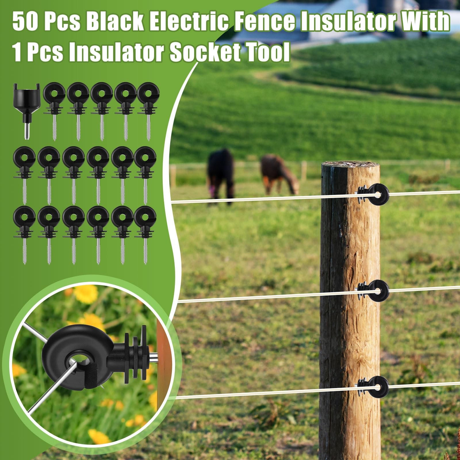 2-Mile 5000V 0.1Joule Electric Fence for Preventing Animals Intruding, 50 Bla…