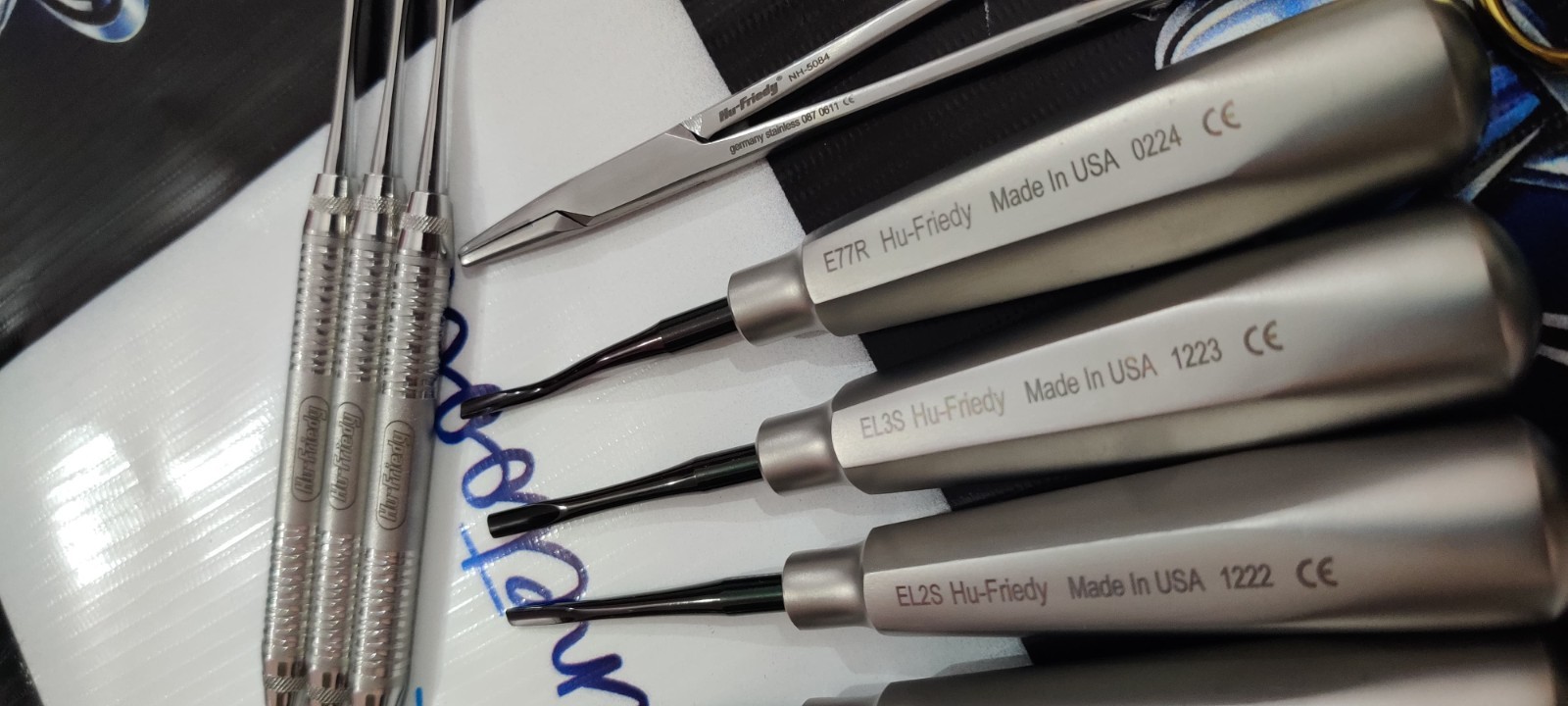 Hu-Friedy Dental Instruments Lot Of 9 Pcs (Elevators,Bone file,needle holder ‘7)