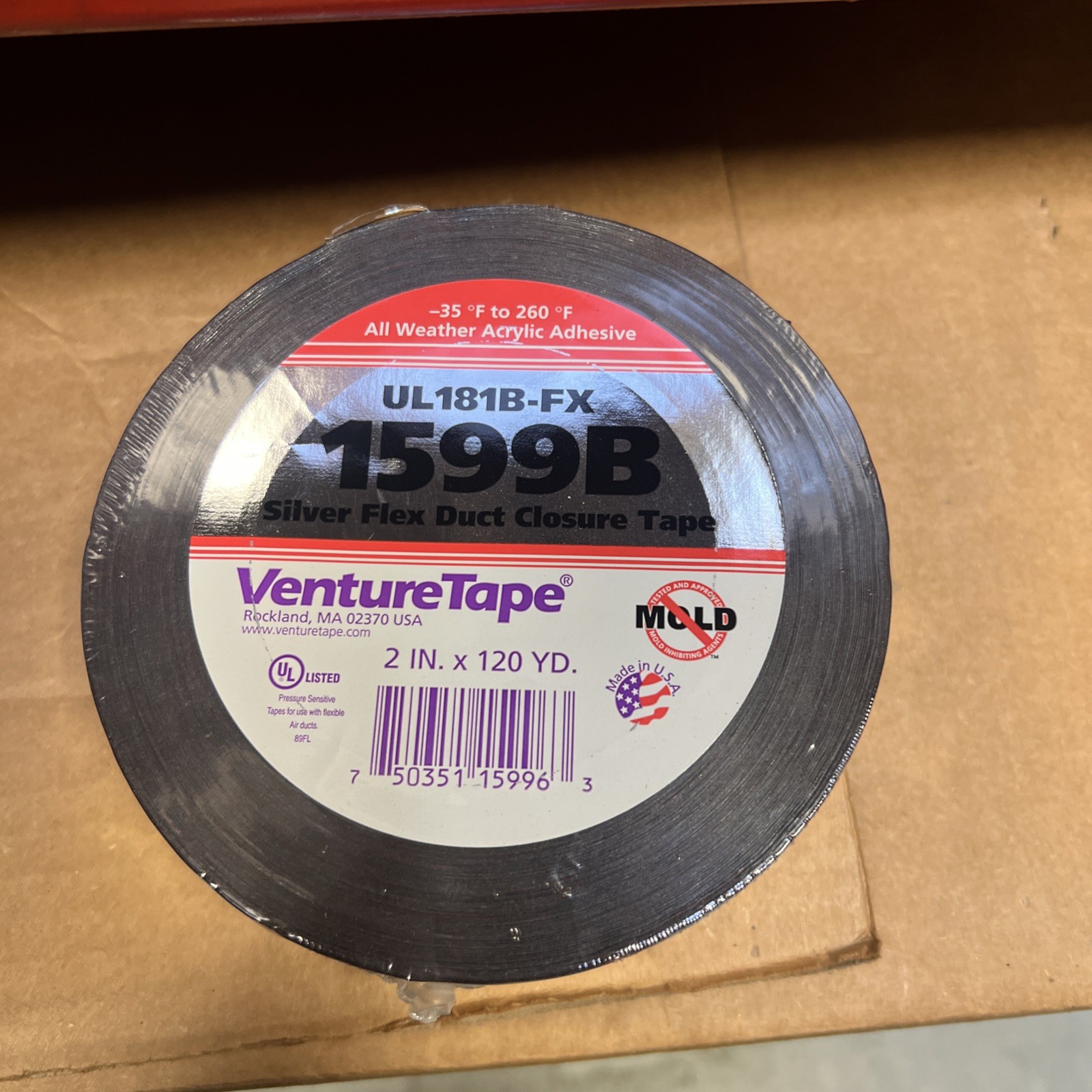 VentureTape 1599B UL181B-FX Silver Flex Duct Closure Tape 2”x120 Yard