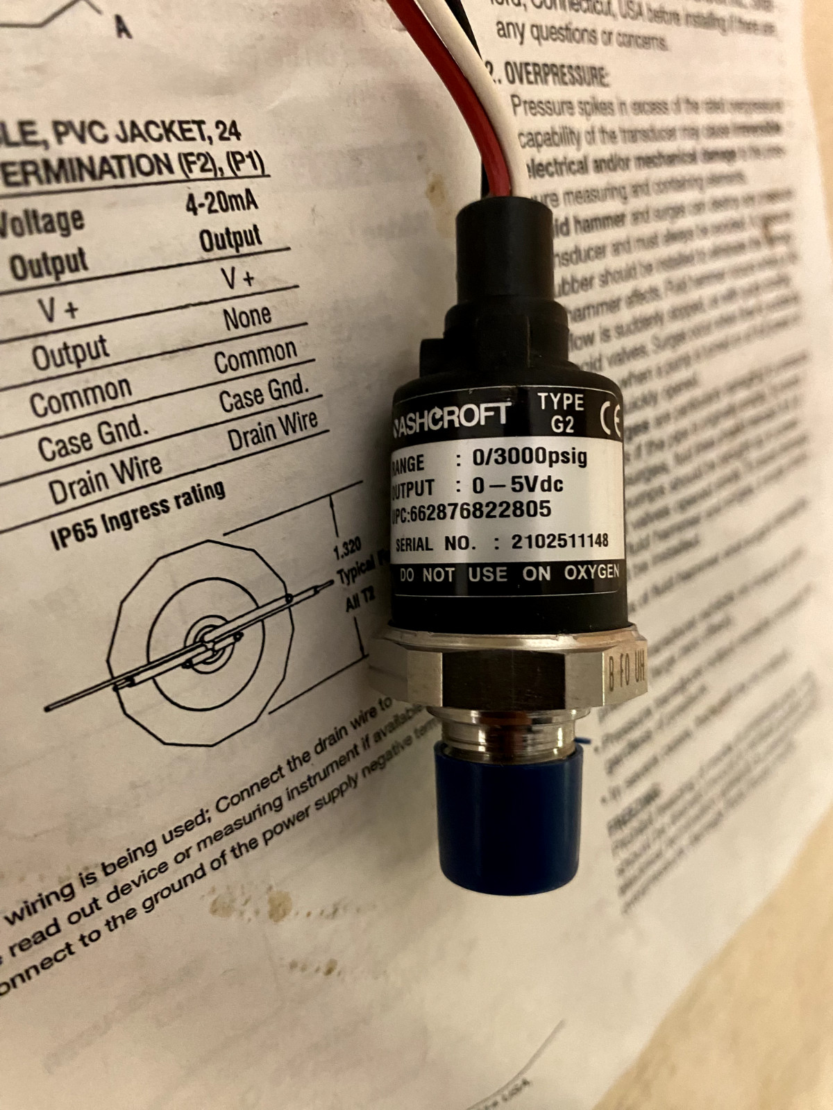 Ashcroft G2 Pressure Transducer 0-3000 PSI 0-5VDC Out IP67 Rated G17M0242EW3000