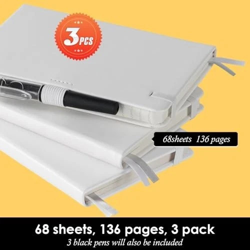 Small Notebook Pocket Size Journal 3.7″ x 5.7″ (3 Pack), A6 Mini A6 3 White