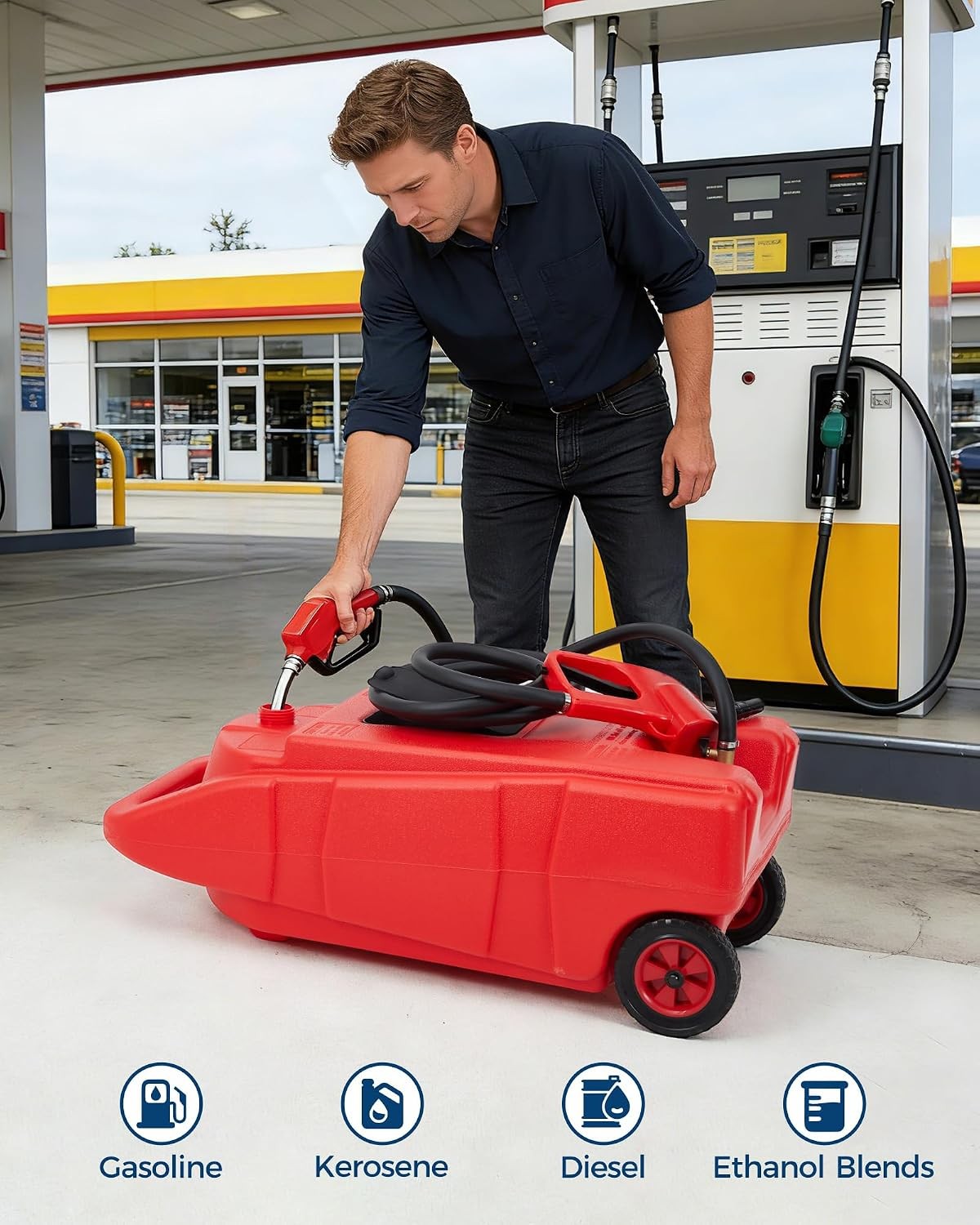 15 Gal Gas Caddy Portable Fuel Tank & Fuel Tran w/ LE Fluid Transfer Manual Pump