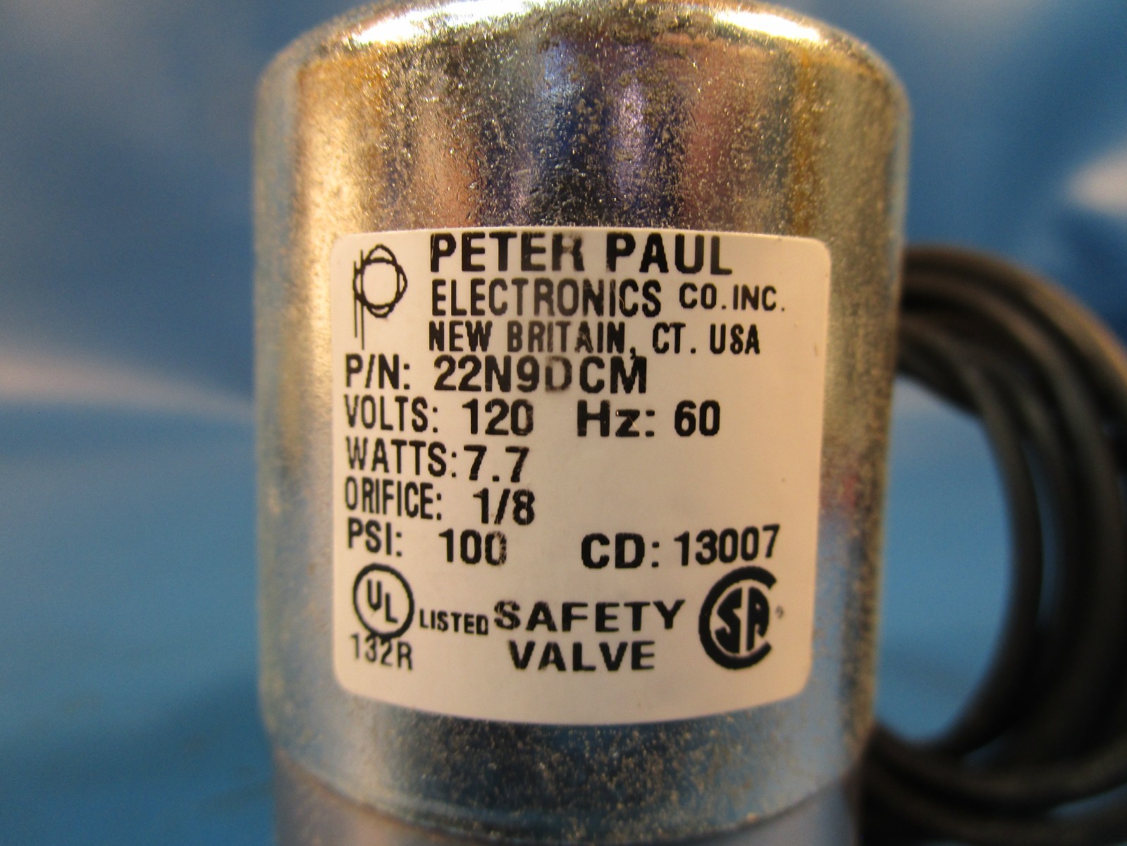 Peter Paul 22N9DCM, SOLENOID VALVE, 120 VAC, 7.7 WATTS, 1/8 ORIFICE, 100 PSI