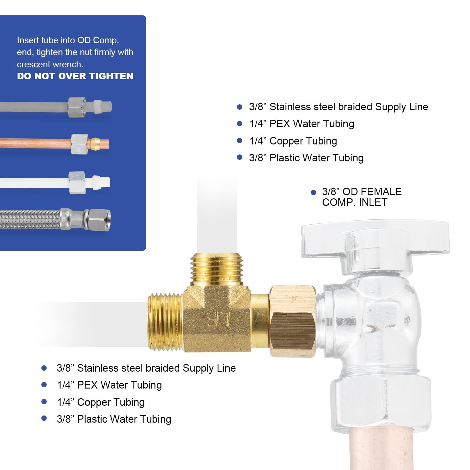 WMAXPFIT ADD-A-Tee Adapter(2 PACK), 3/8″ OD COMP. x F 3/8 Inch, Brass