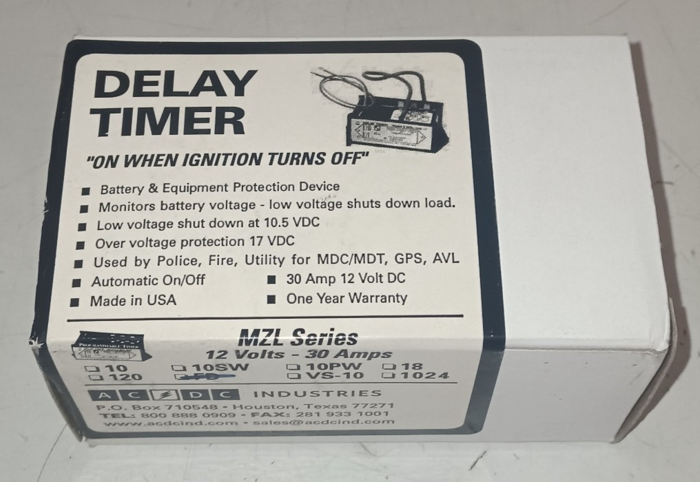 AC/DC Industries MZL-FD Ignition Sensing Delay Timer 12 Volts 30 Amps